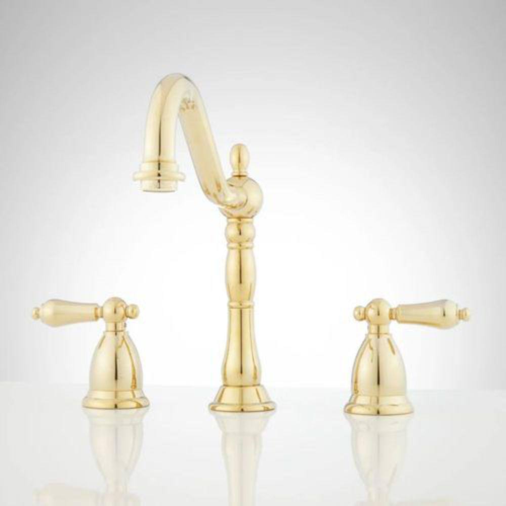 Signature Hardware 434670 Victorian Widespread Bathroom Faucet with Metal Lever Handles and Pop-Up Drain Assembly