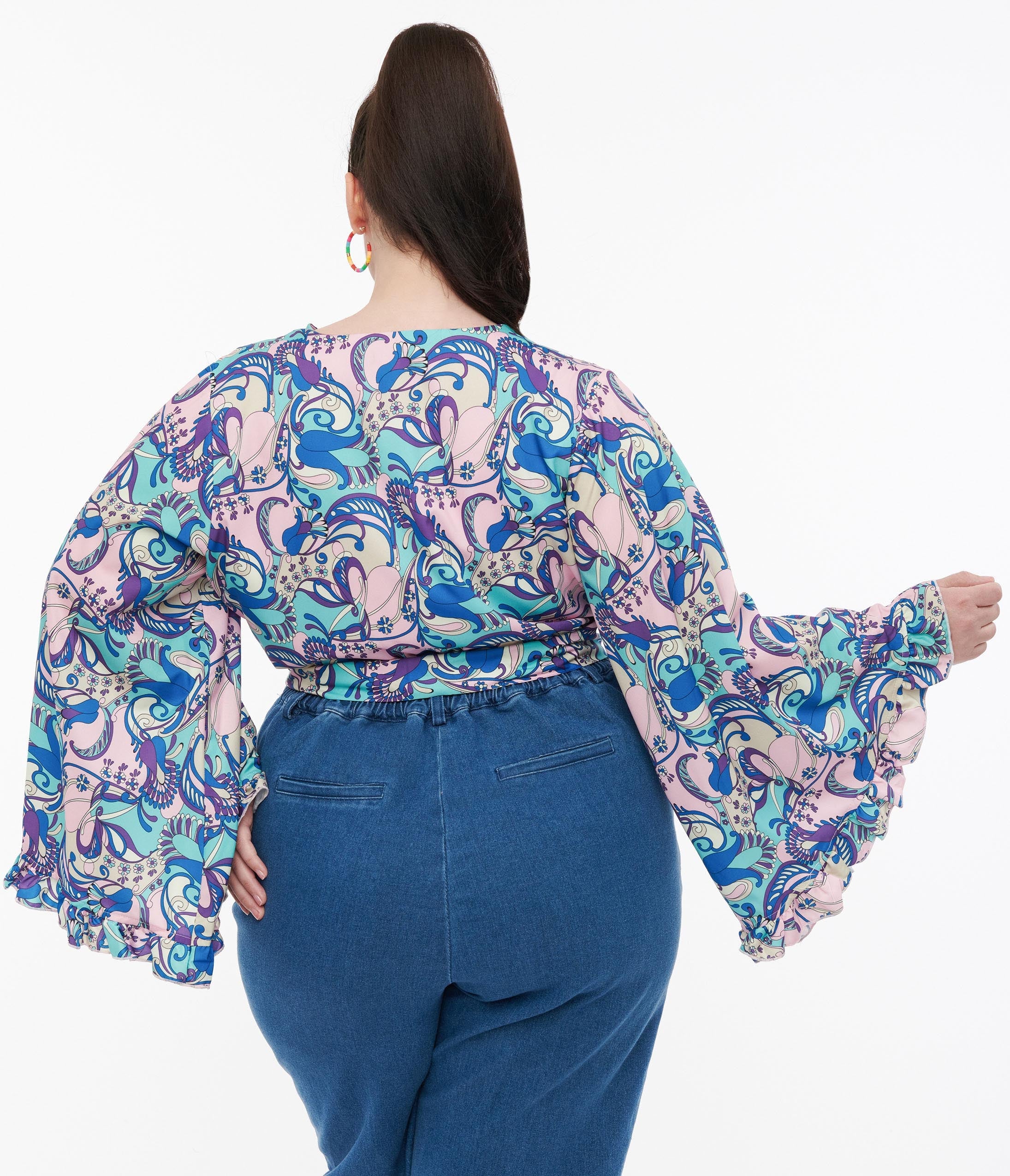 Smak Parlour Plus Size Blue & Purple Psychedelic Floral Belva Crop Blouse