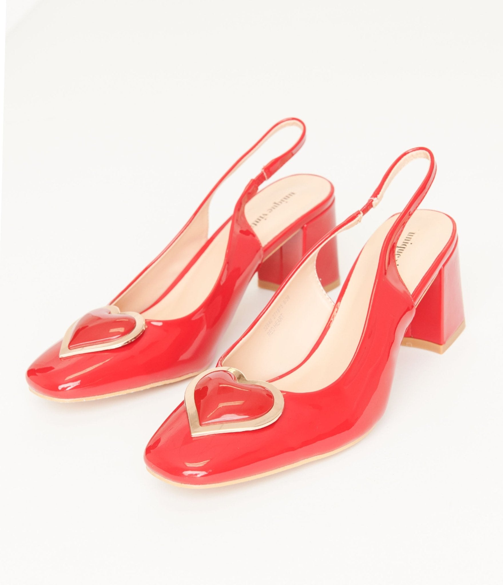 Unique Vintage Red Heart Leatherette Slingback Heels