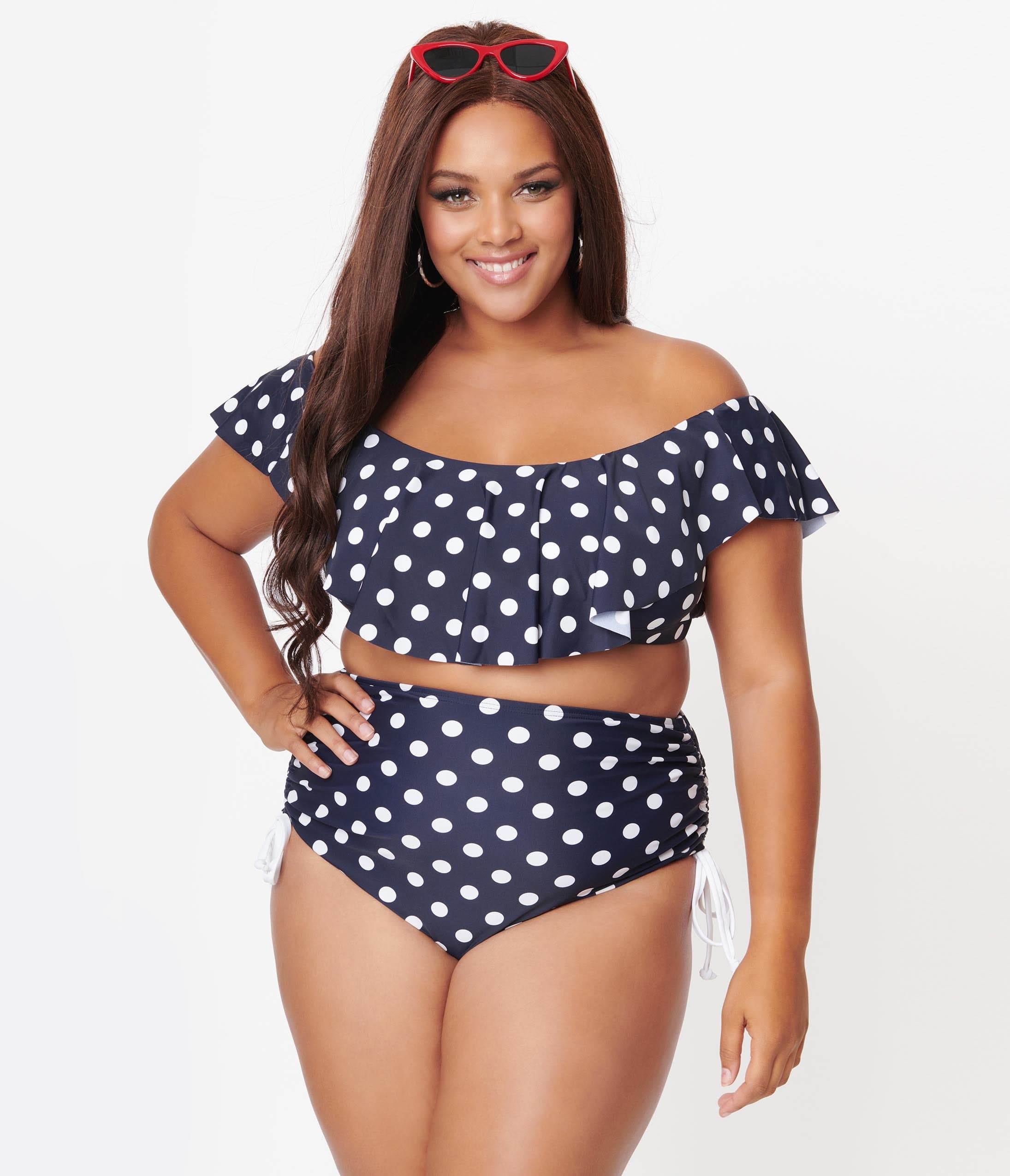 Unique Vintage Plus Size Navy & White Polka Dot Provincetown Swim Bottom