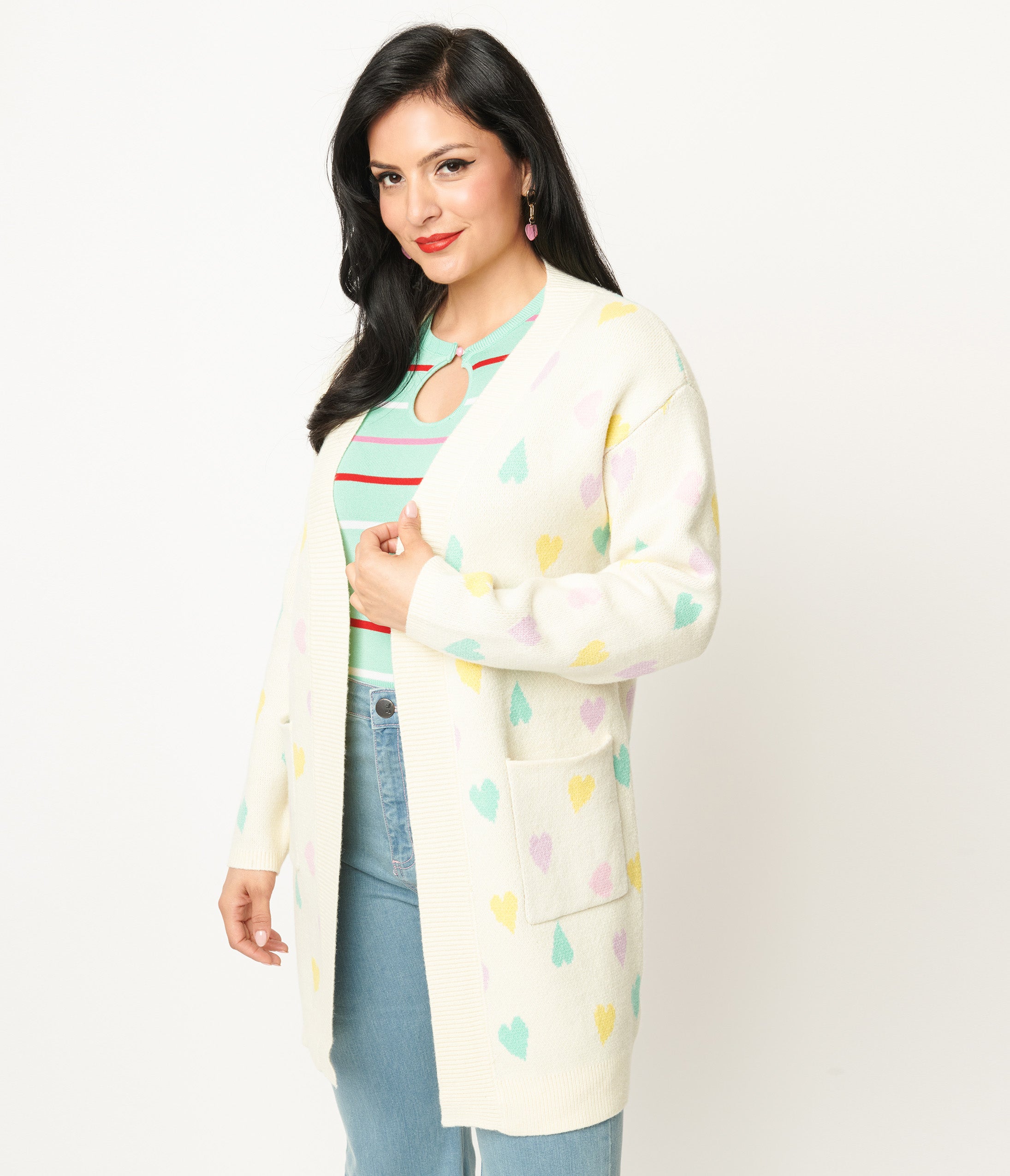 Magnolia Place Cream & Pastel Hearts Cardigan