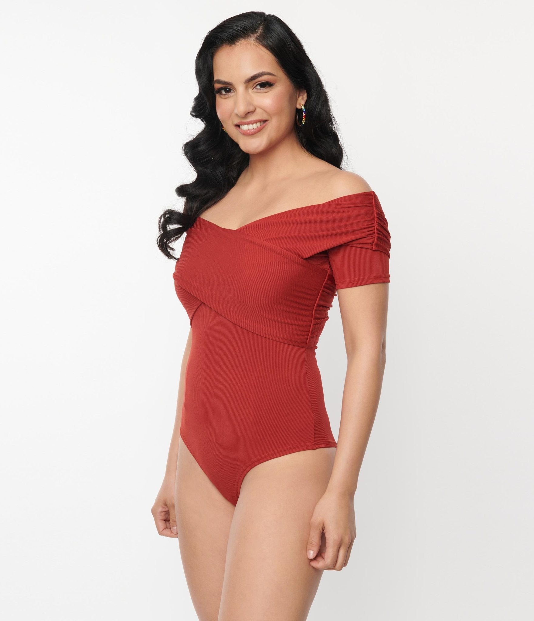 Unique Vintage Burnt Orange Off Shoulder Daydreamer Bodysuit