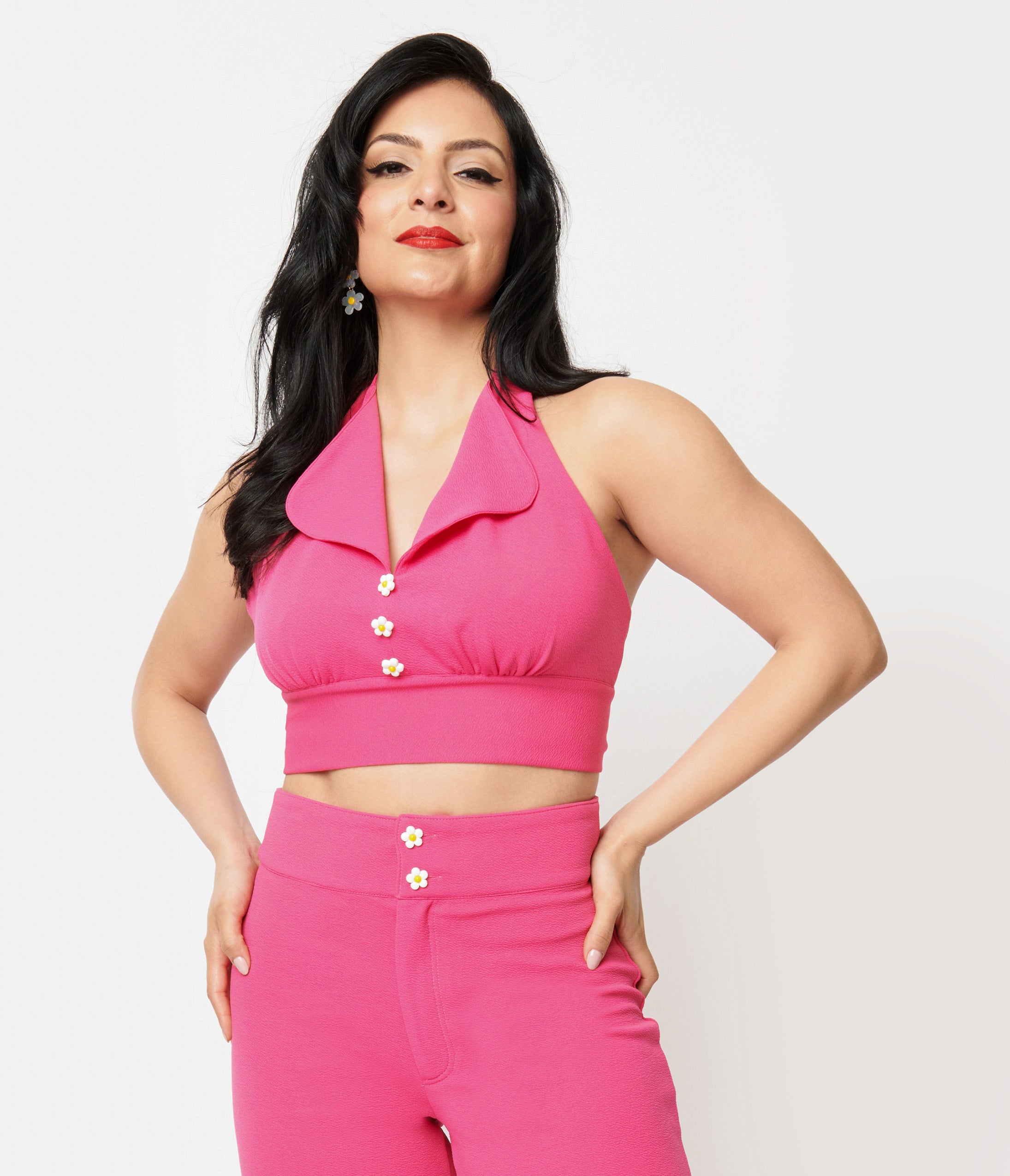 Smak Parlour 1960s Hot Pink Halter Crop Top