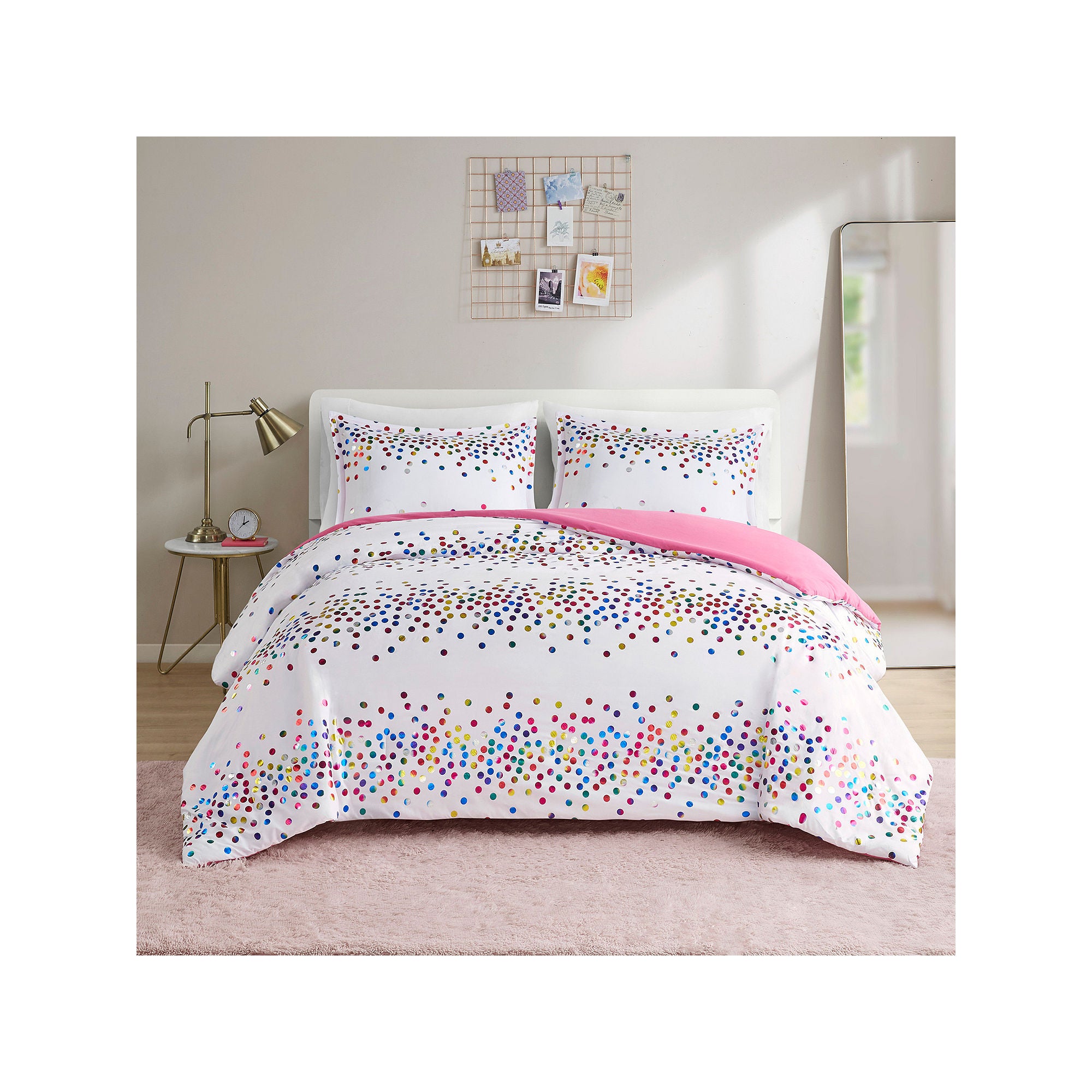 Intelligent Design Cora Rainbow Iridescent Metallic Dot Duvet Cover Set With Sham - WHITE ONE SIZE