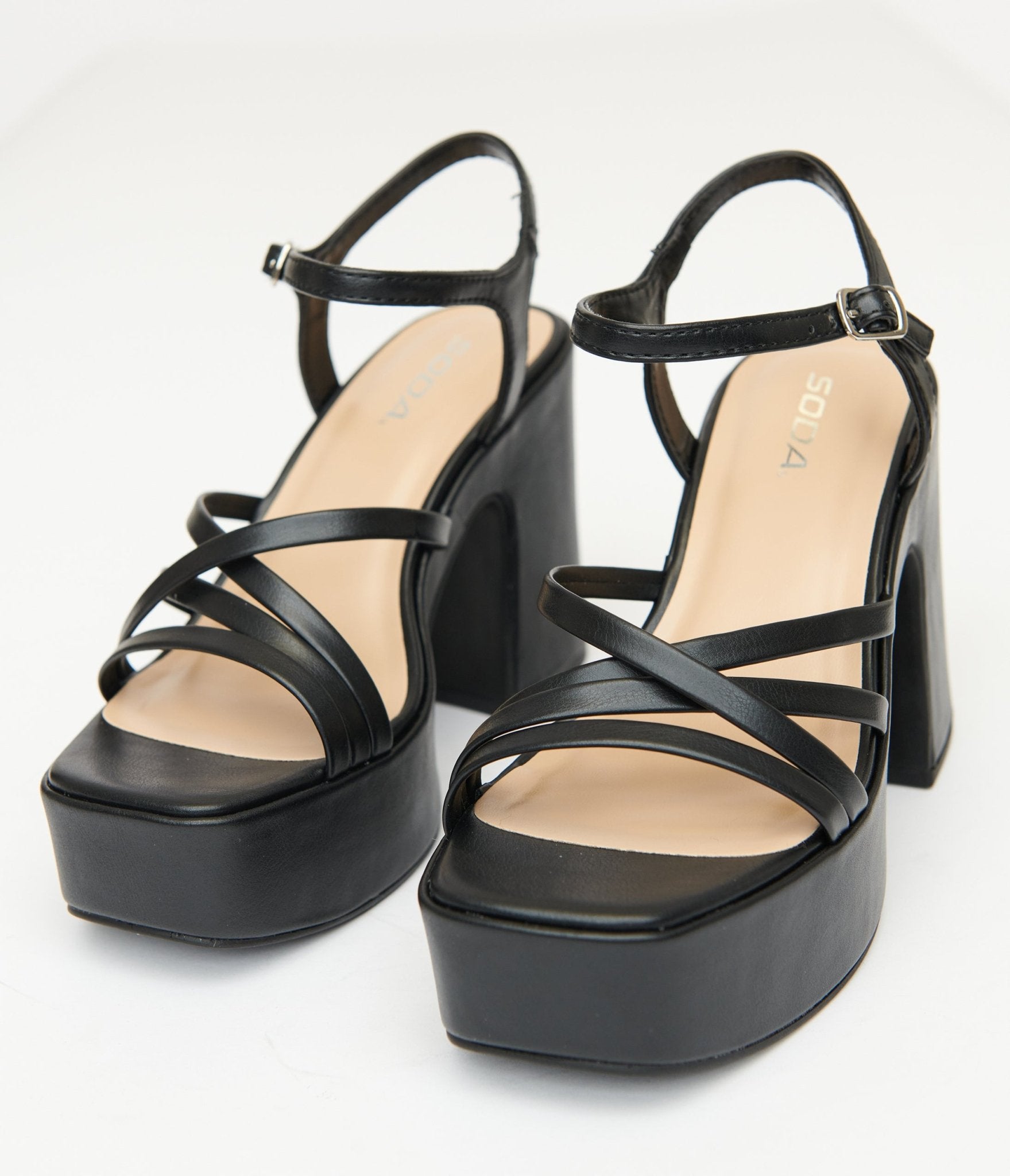 1970s Black Leatherette Platform Sandals