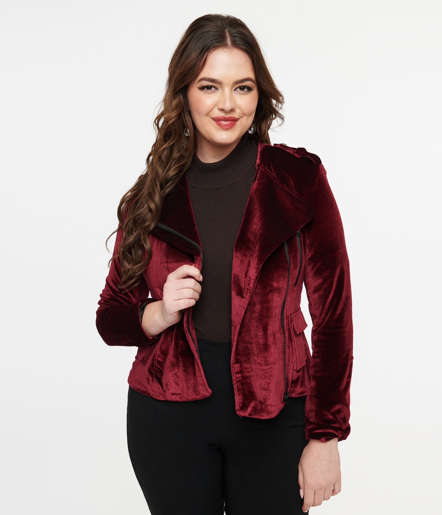 Pretty Attitude Clothing Burgundy Velvet You Could Be Mine Moto Jacket