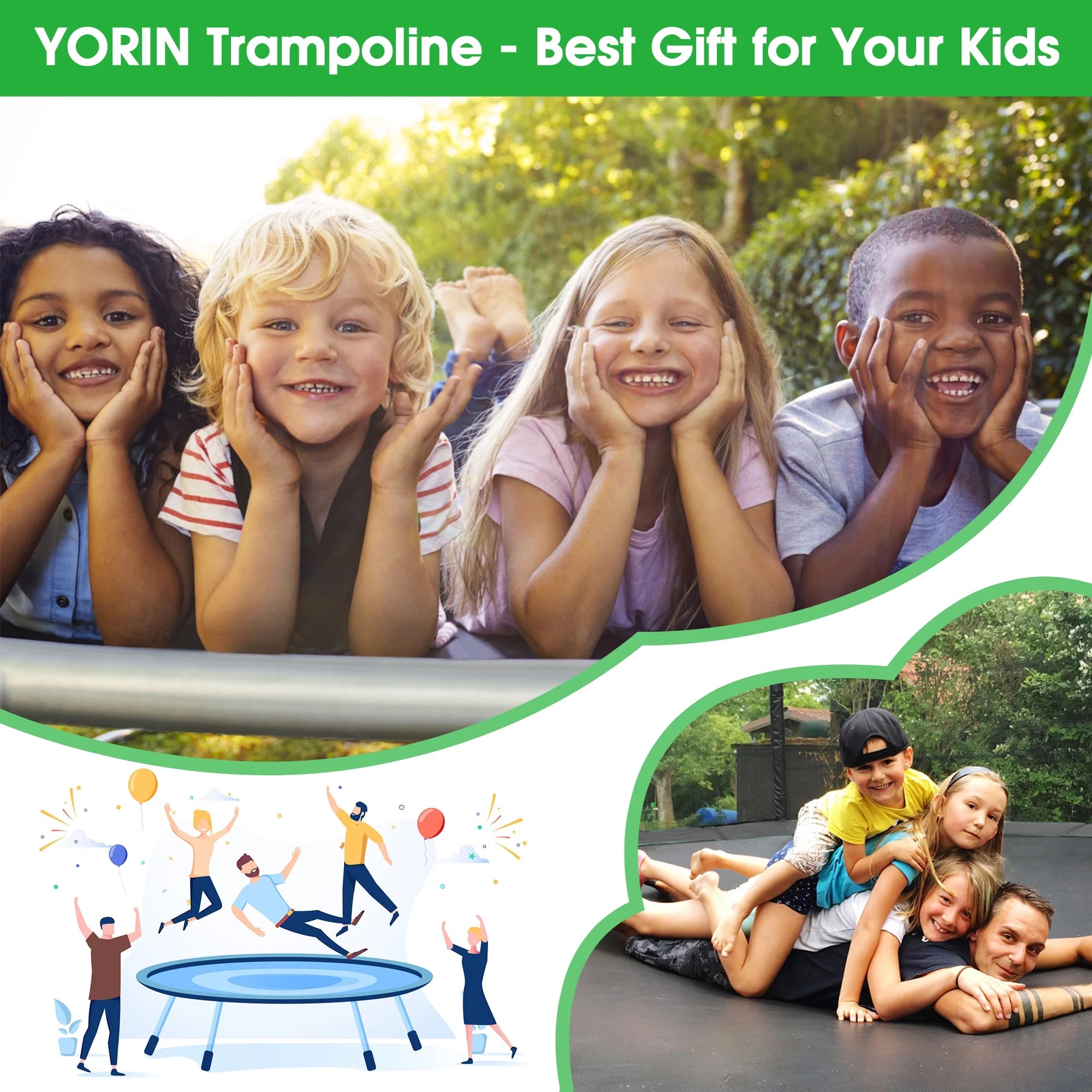 Yorin YORIN-UP0221 Trampoline with Enclosure Net, 12FT + Light Socks Sprinkler