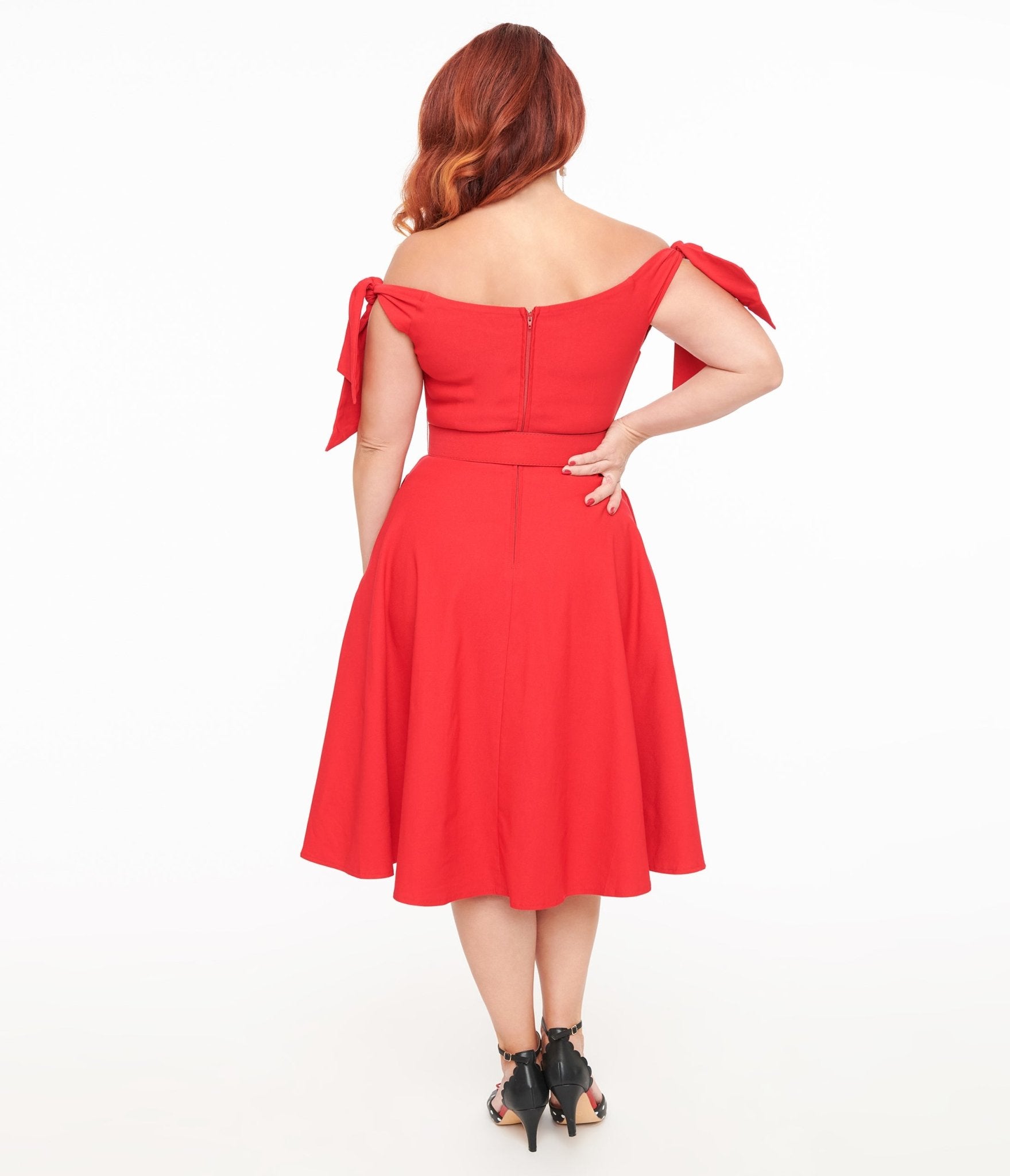 Unique Vintage 1960s Red Off The Shoulder Swing Dress