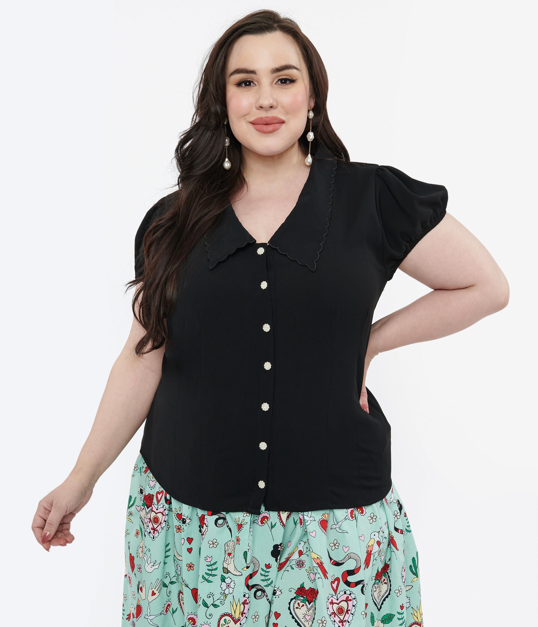 Hell Bunny Plus Size 1950s Black Maddy Blouse