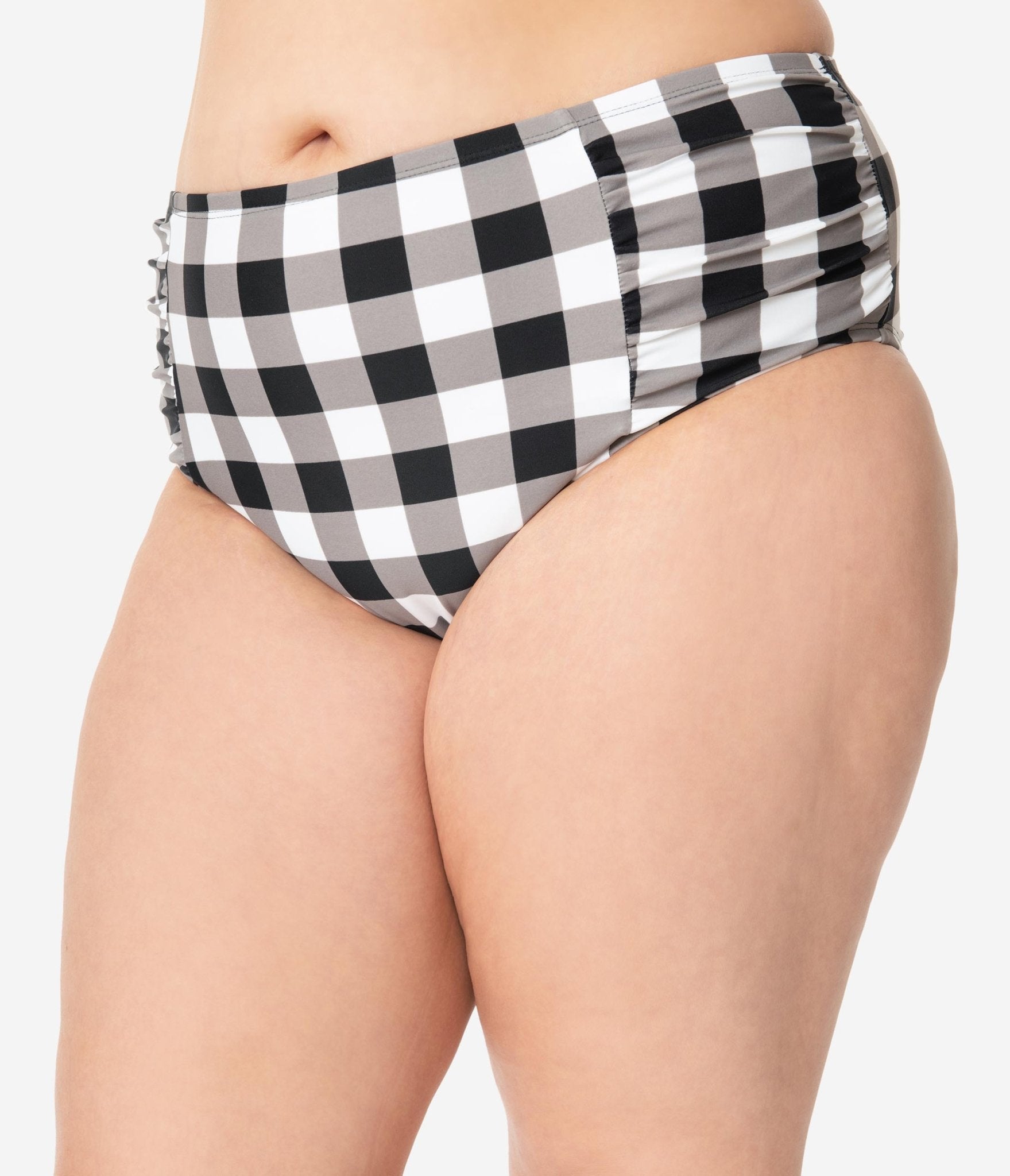 Plus Size Retro Style Black & White Gingham Swim Bottom