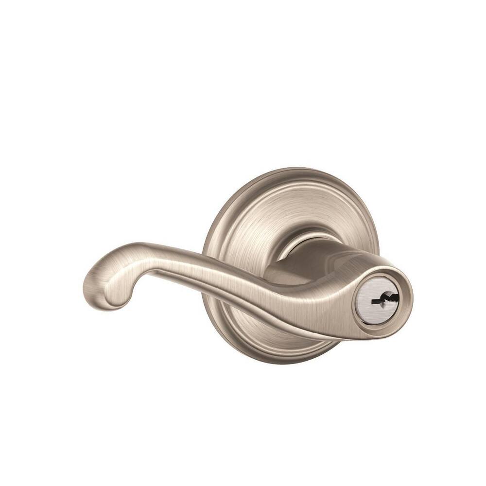 Schlage F51A FLA 619 Flair Keyed Entry Lever, Satin Nickel