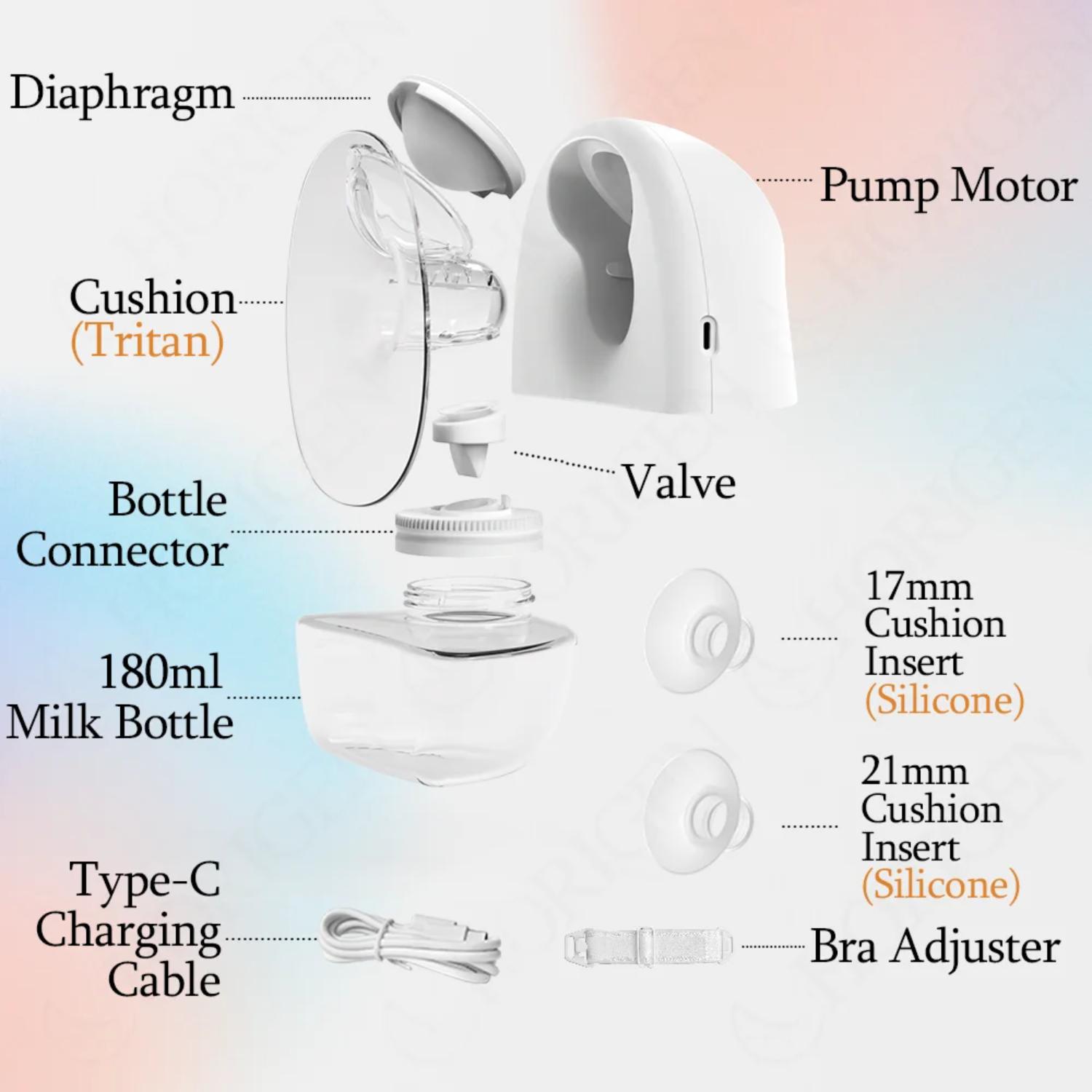 Horigen 2267K-W1 Breast Pump 2267K Single White Electric Wearable Breast Pump LCD Panel 4 Modes 10 Suction Levels 180ml Bottle Suit