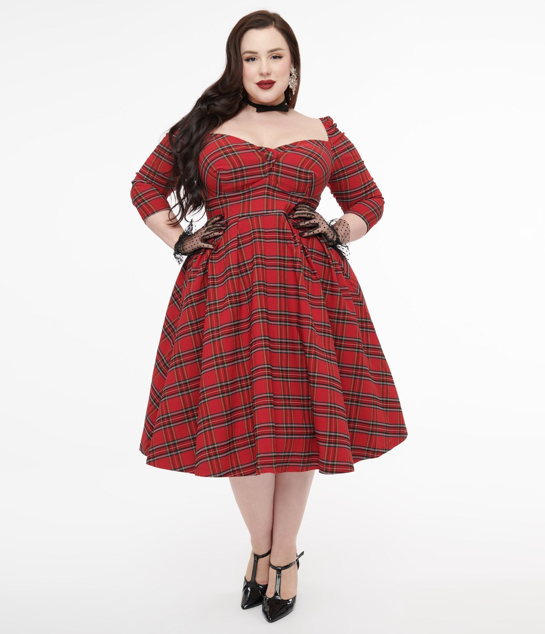 Unique Vintage Plus Size 1950s Red Plaid Lamar Swing Dress