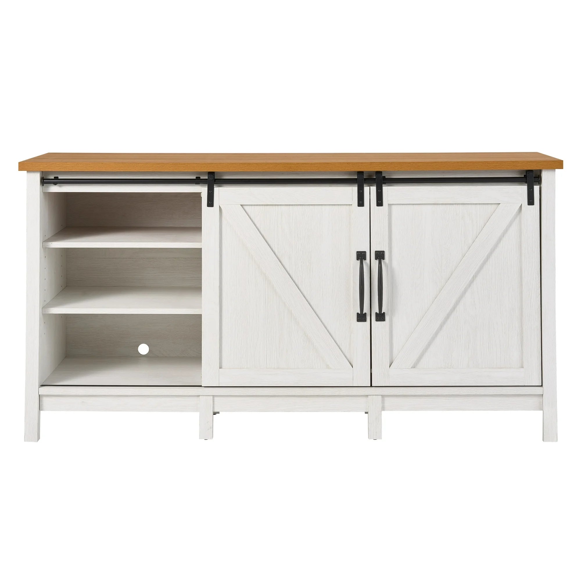 Better Homes & Gardens 441401 Modern Farmhouse TV Stand For TV's Up to 70, Alabaster And Light Honey Finish