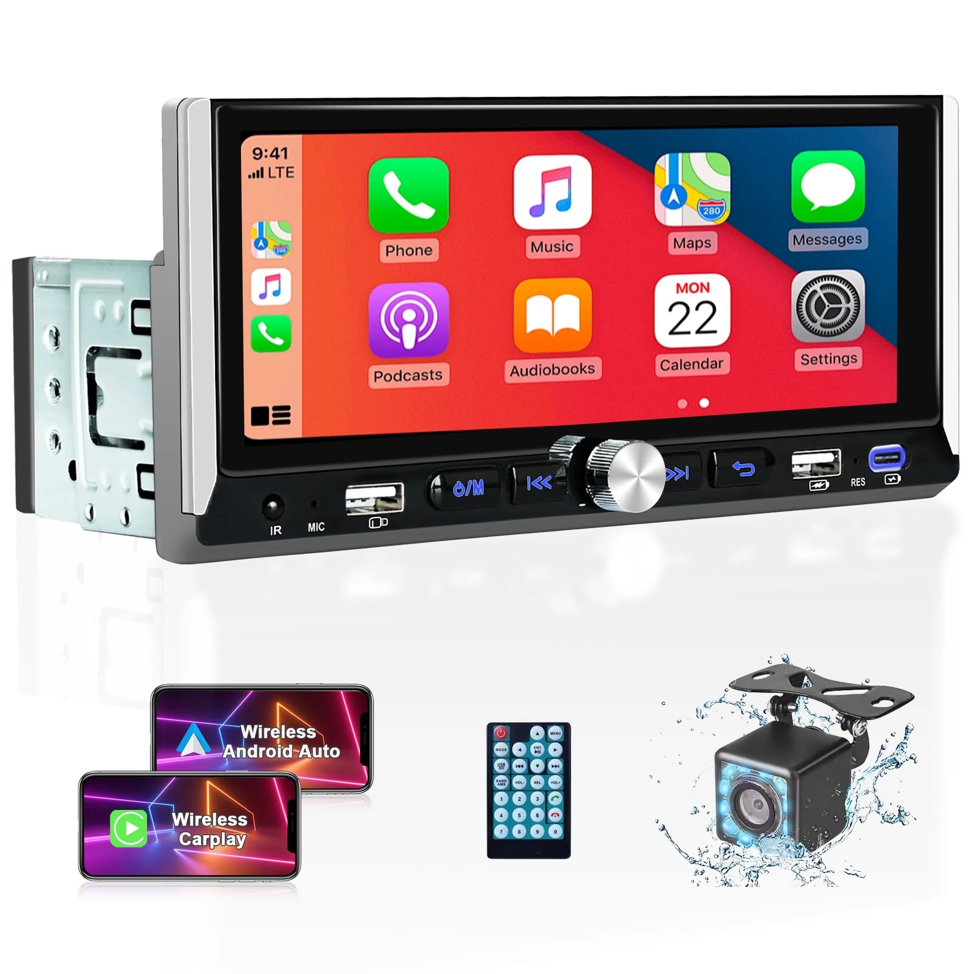 Lieucyst Single Din Car Stereo with 6.9 Touchscreen Compatible with Apple CarPlay/Android Auto