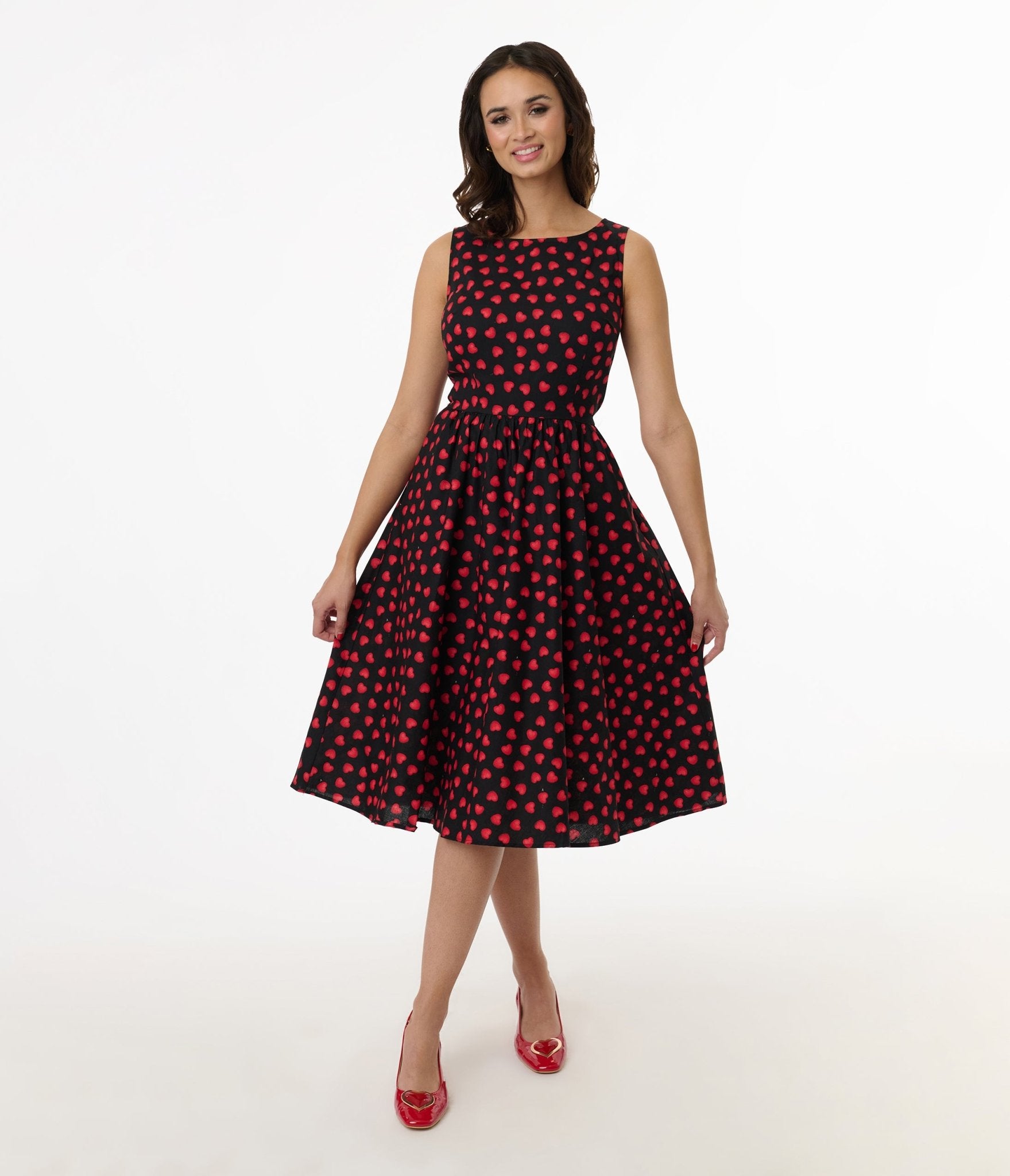 Retrolicious 1950s Black & Red Heart Cotton Swing Dress