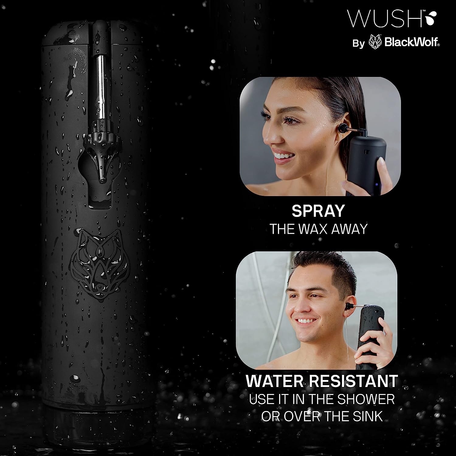 Black Wolf Wush Pro Water Powered Ear Cleaner Electric Triple Jet Stream with 3 Pressure Settings For Ear Wax Buildup Ear Wax Removal Kit Water Resistant USB Rechargeable