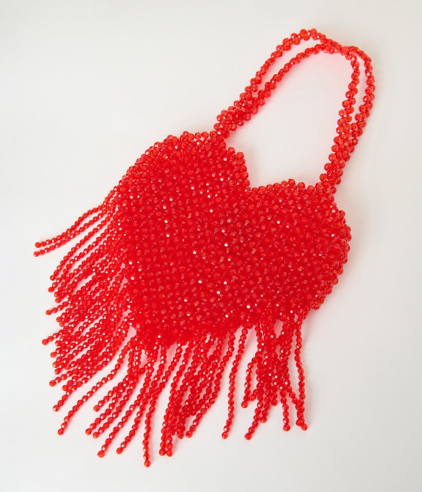 Moda Luxe Red Heart Fringe Beaded Handbag