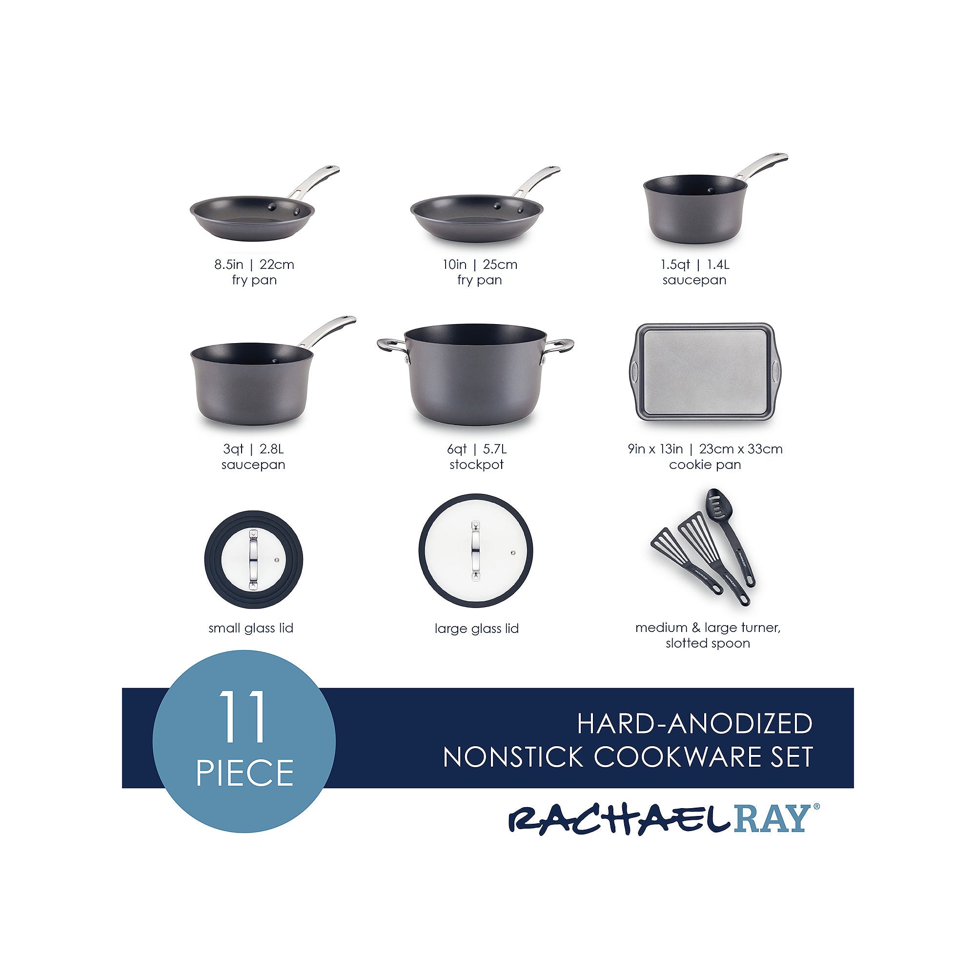 Rachael Ray Cook + Create 11-Pc. Non-Stick Cookware Set - BLACK ONE SIZE