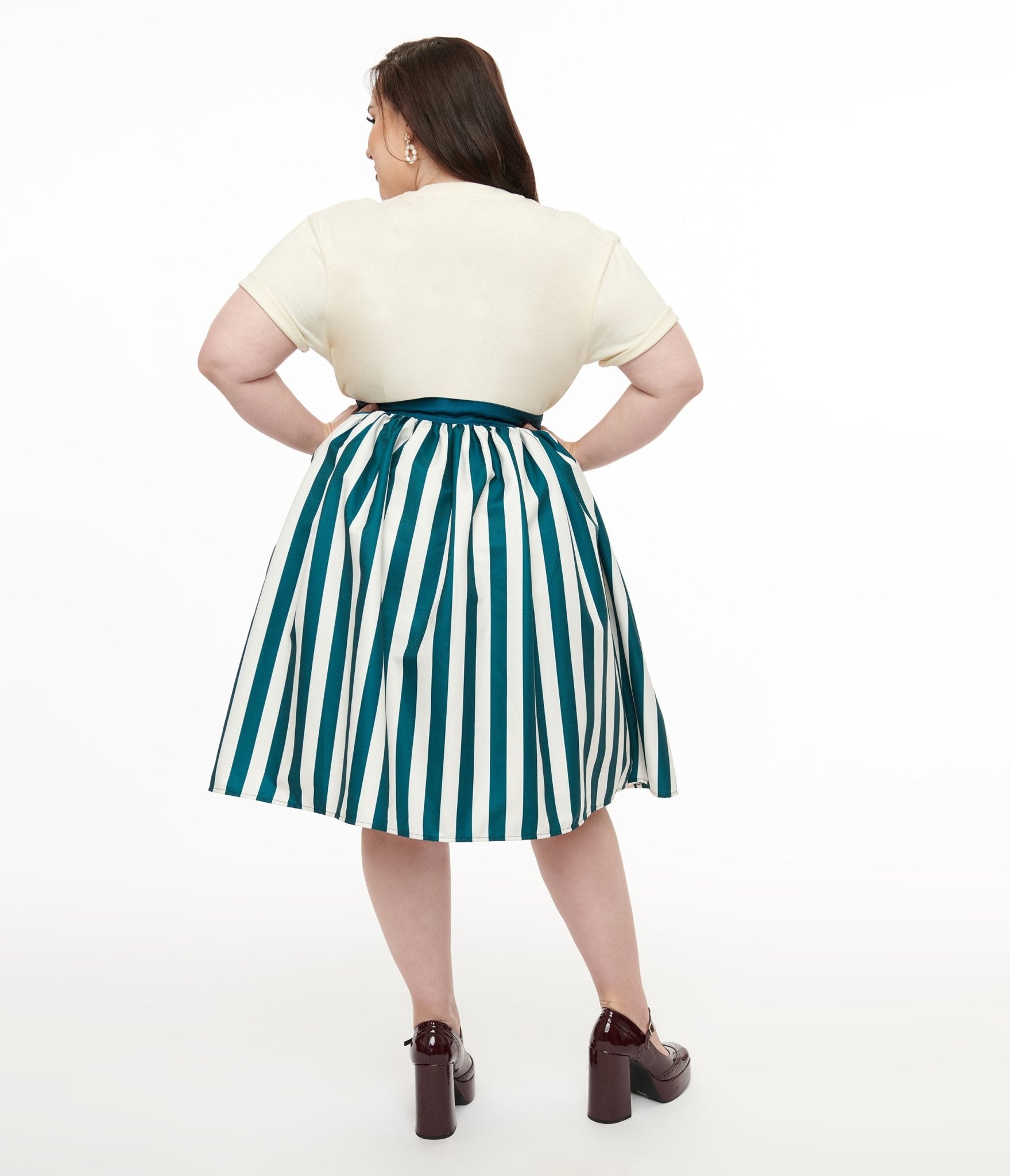 Tim Burton's The Nightmare Before Christmas by Unique Vintage Plus Size Teal & White Striped Jack Skellington Gellar Swing Skirt