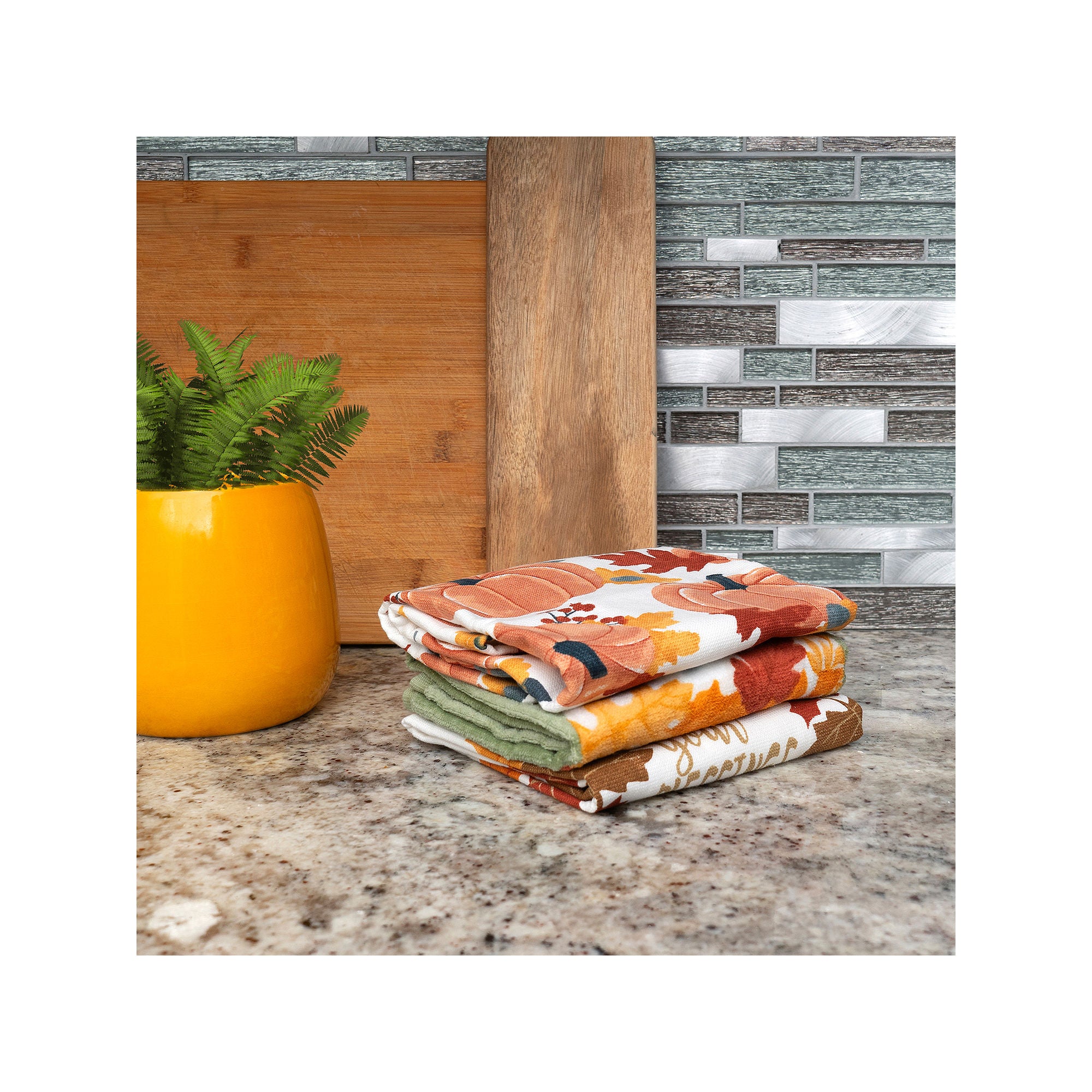 Ritz Trad Leaves 3-Pc. Towels + Dish Cloths - GREEN ONE SIZE