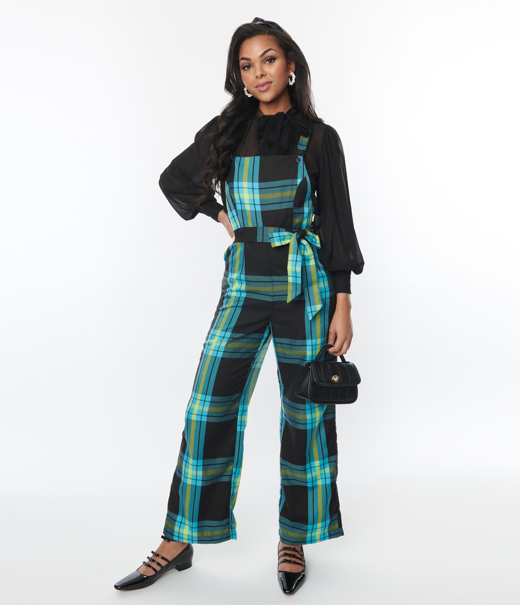 Collectif Teal Plaid Celandine Jumpsuit