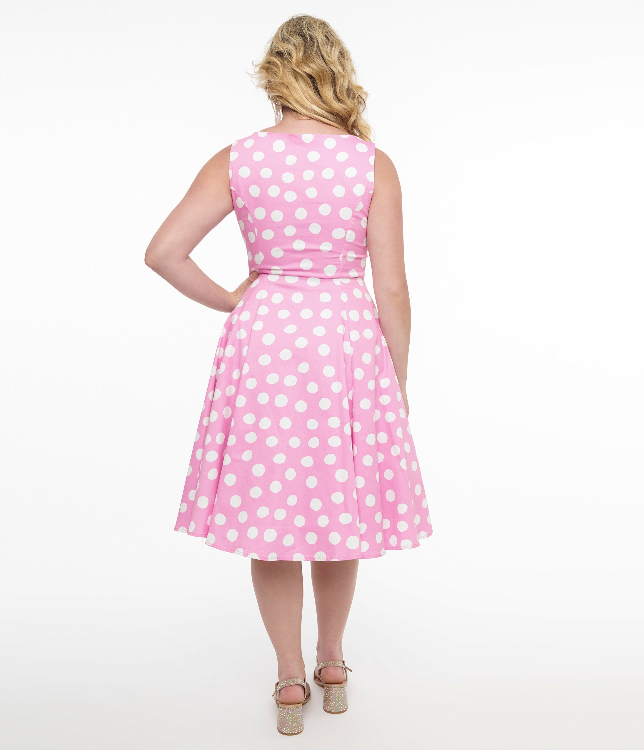 1950s Pink & White Polka Dot Cotton Lyra Swing Dress