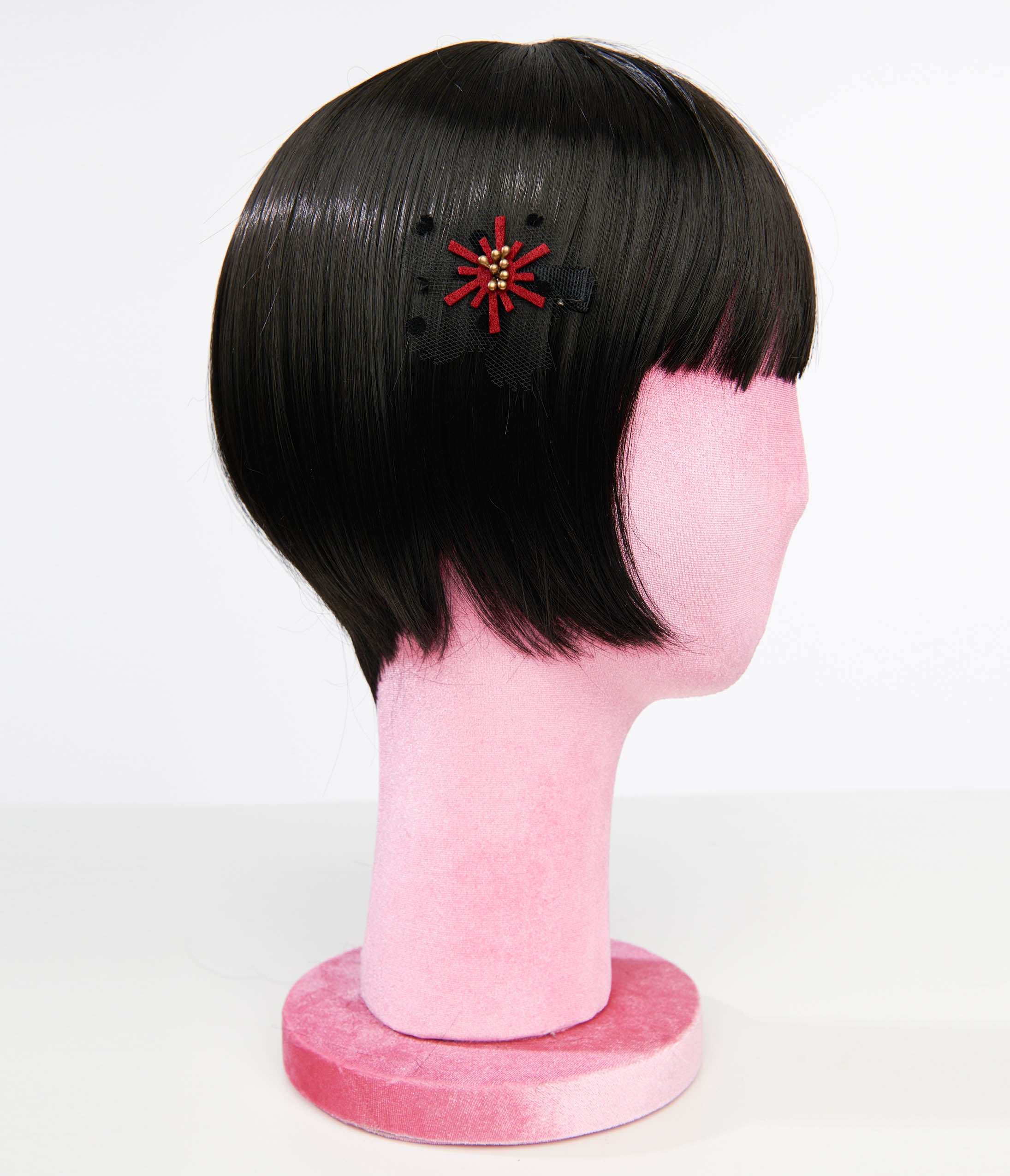 Unique Vintage Burgundy & Black Mesh Floral Hair Clip