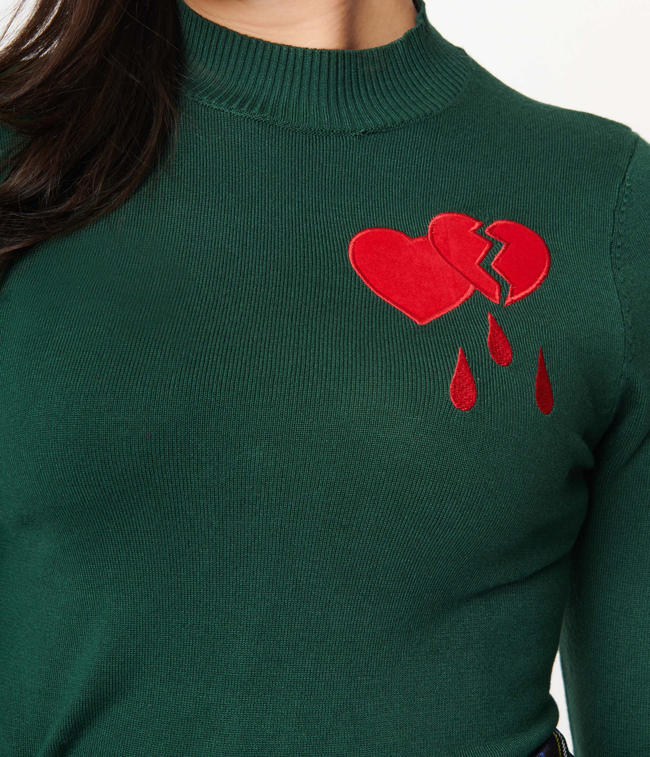 Collectif Green Heart Stopper Knit Sweater