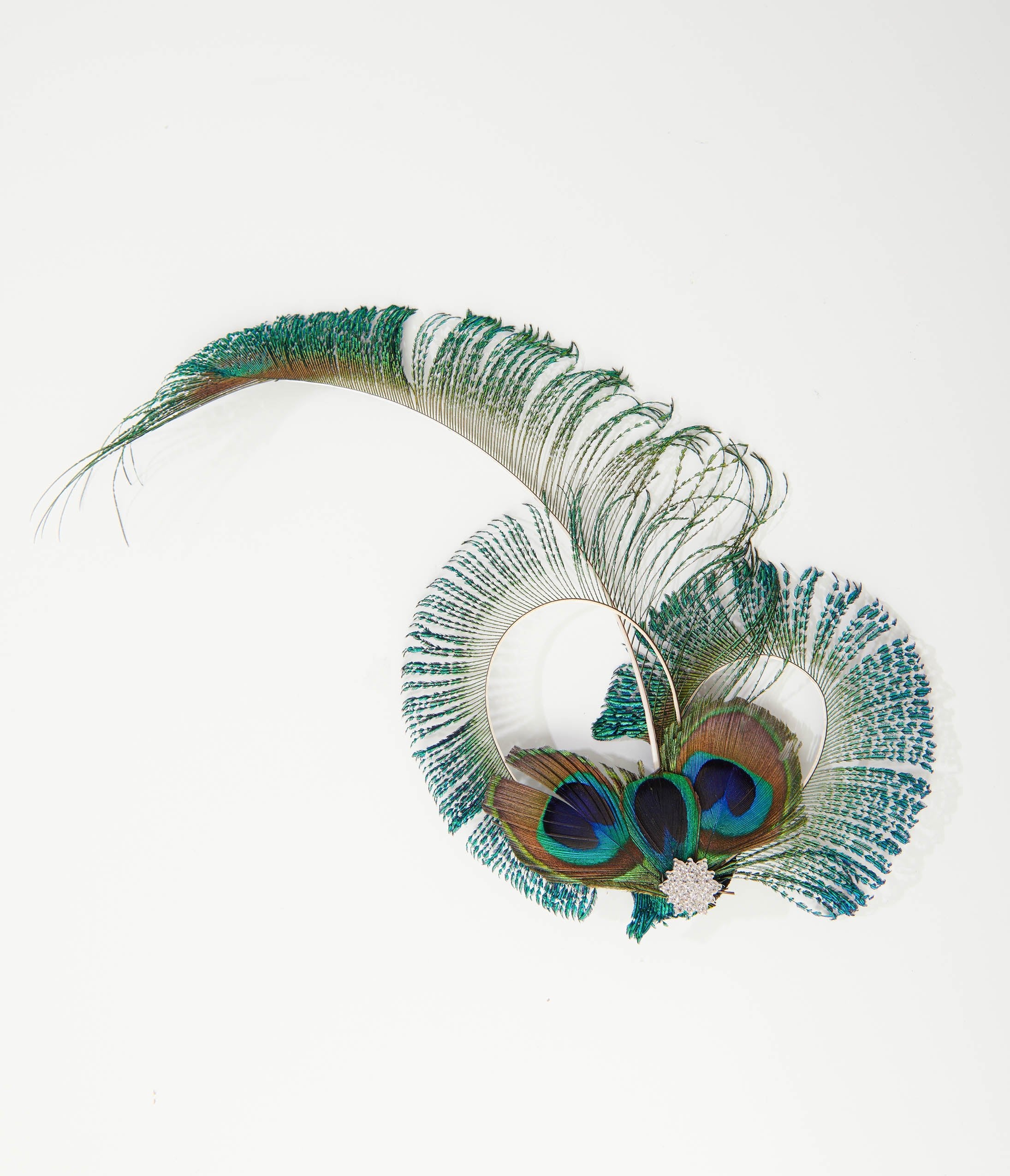 Unique Vintage 1920s Peacock Feather Hair Clip