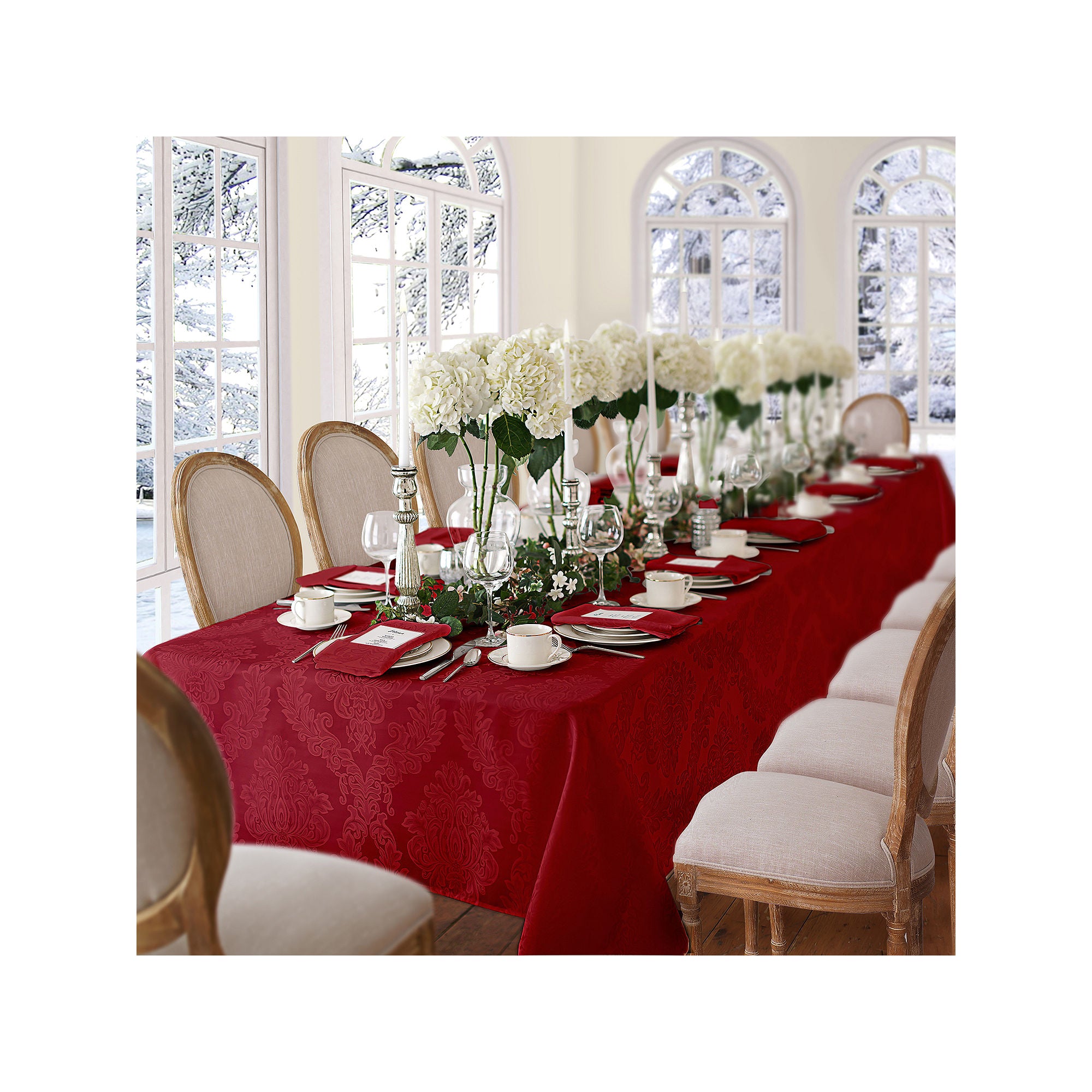 Elrene Home Fashions Barcelona Jacquard Damask Tablecloth - RED ONE SIZE