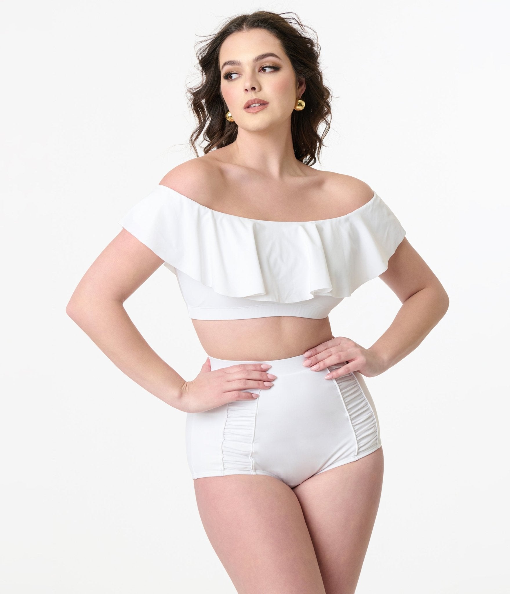 Unique Vintage 1950s White Ruffled Ramona Swim Top