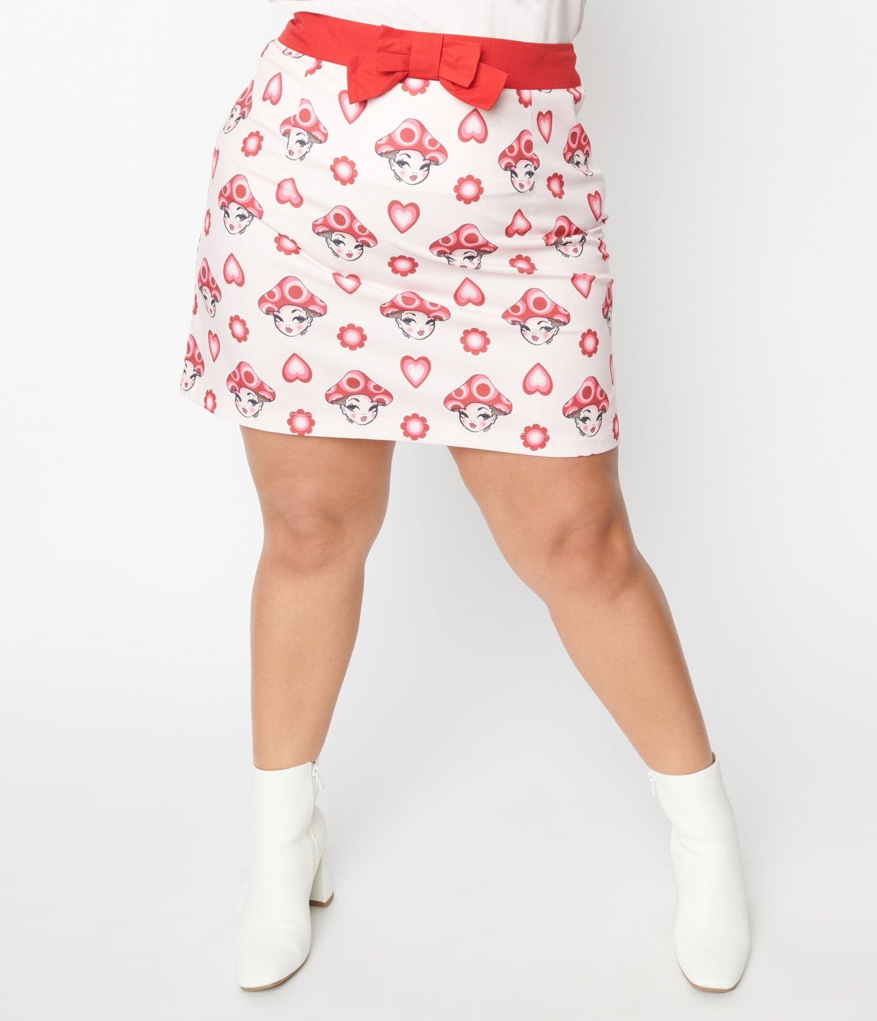 Smak Parlour Plus Size Pink & Red Madam Mushroom Mod Skirt