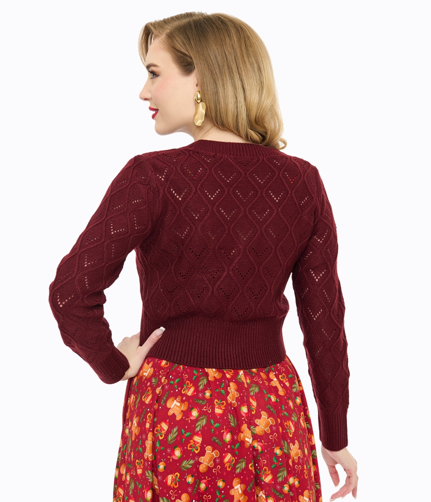 Voodoo Vixen Burgundy Flower Button Cardigan