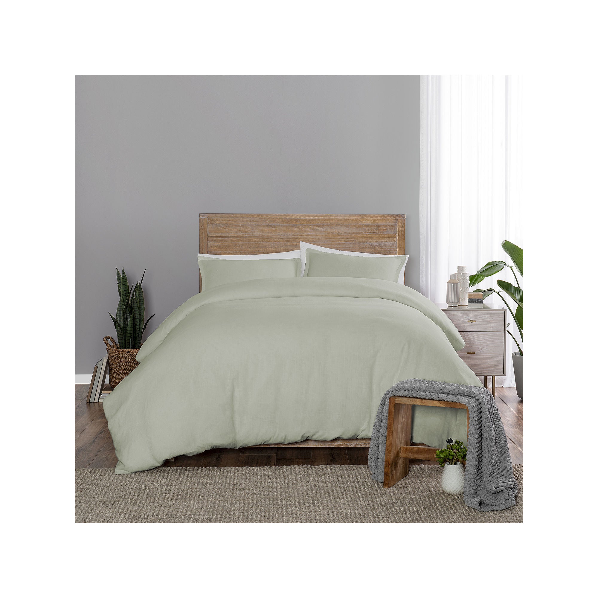 Vue Lark Solid 3Pc Cotton Duvet Set - Green