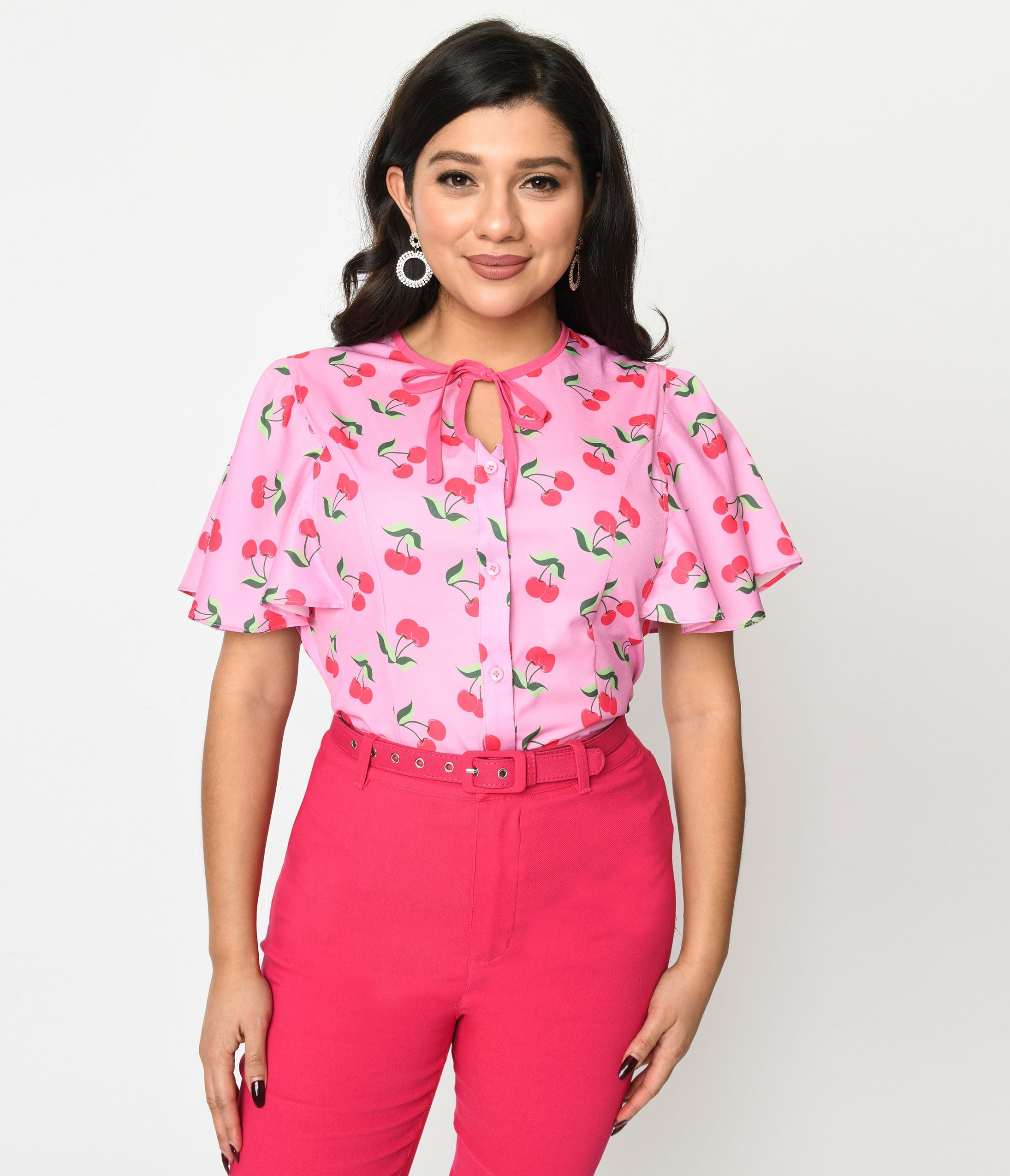 Unique Vintage 1940s Lavender & Hot Pink Cherry Cecilia Blouse