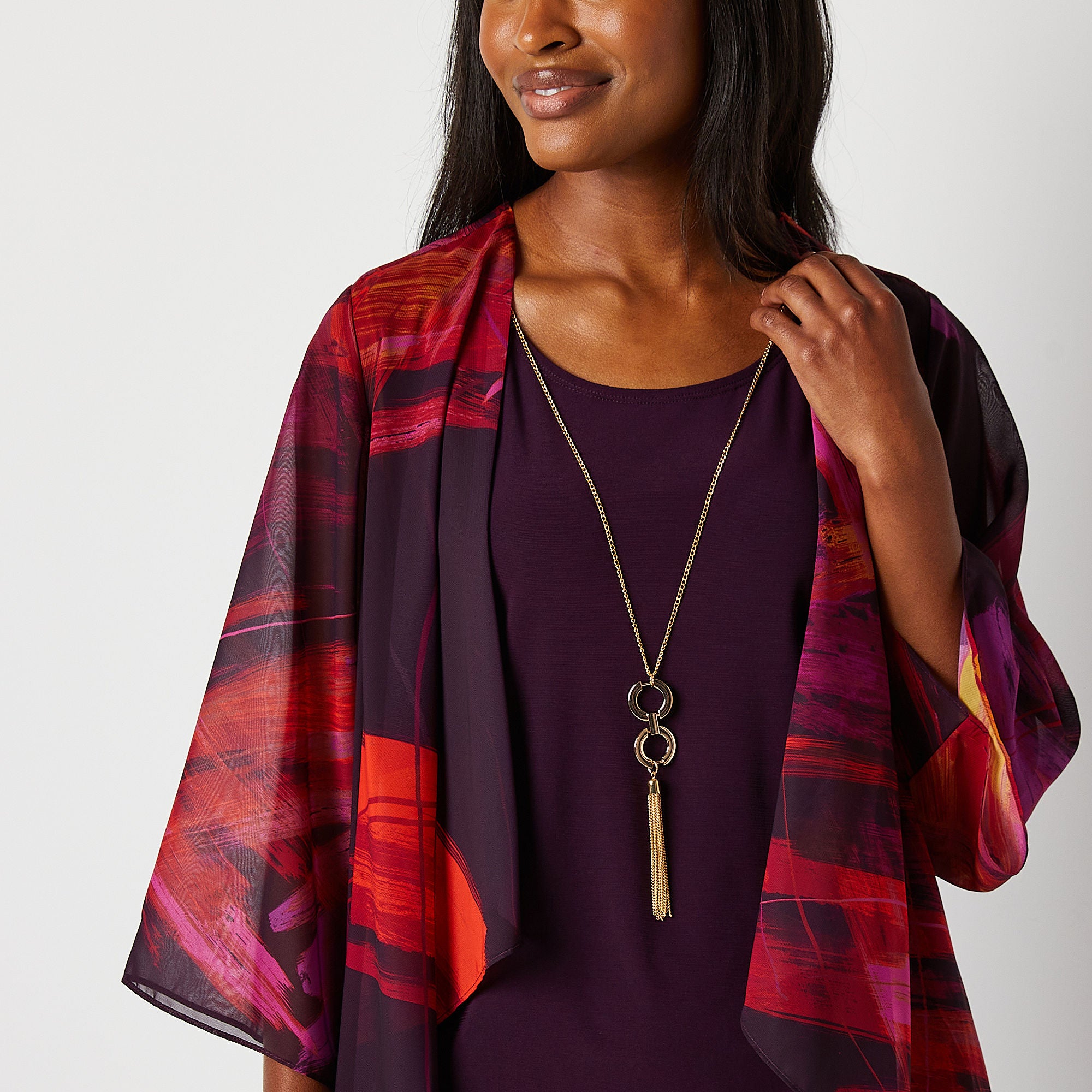 Studio 1 Faux-Jacket Dress With Removable Necklace - Plum M