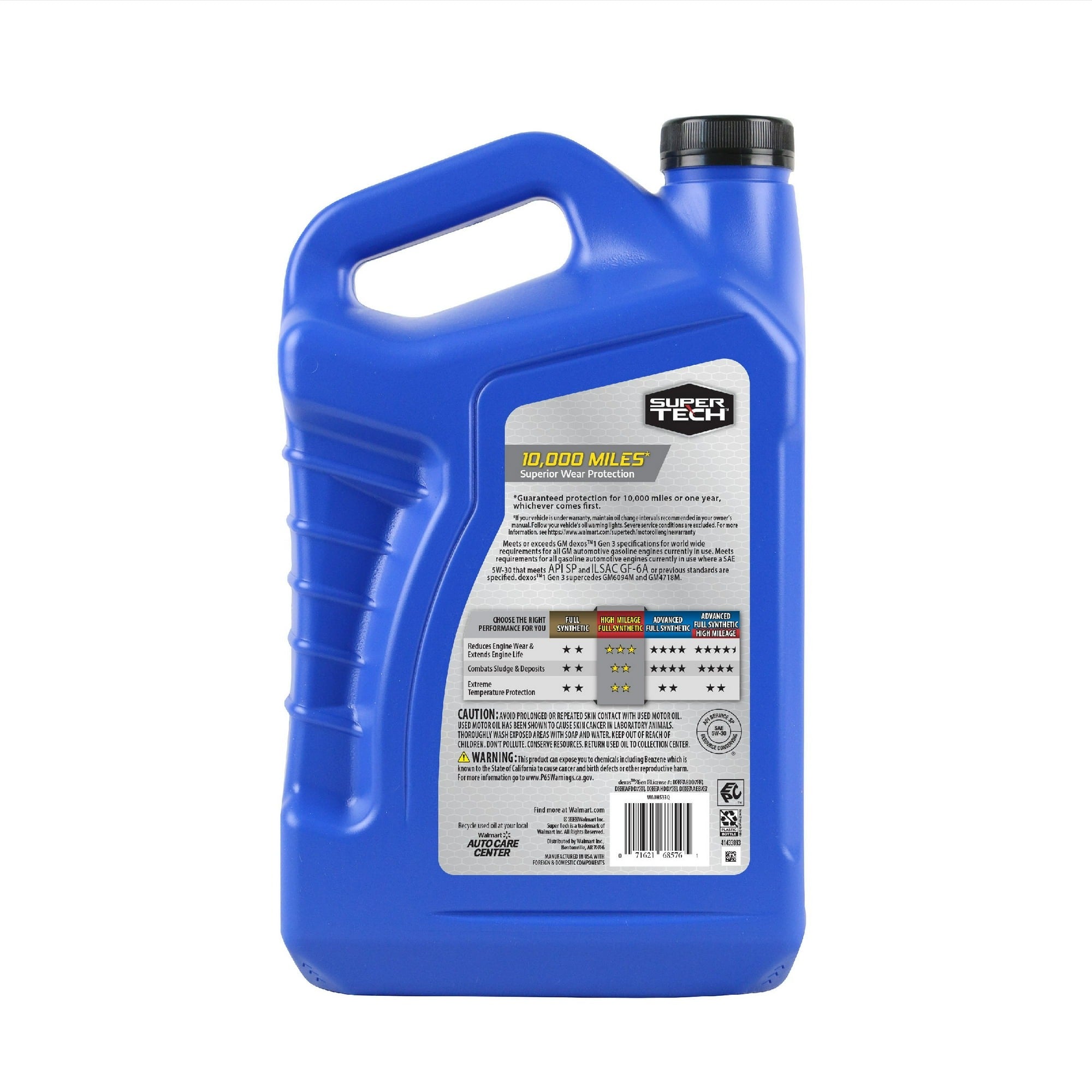 Super Tech WADH533Q High Mileage Full Synthetic SAE 5W-30 Motor Oil, 5 Quarts