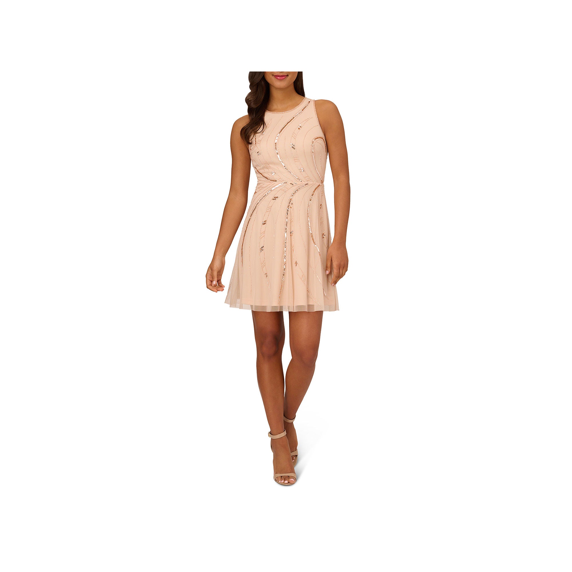 Papell Boutique Sleeveless Beaded Embellished Fit + Flare Dress - CHAMPAGNE SAND 14