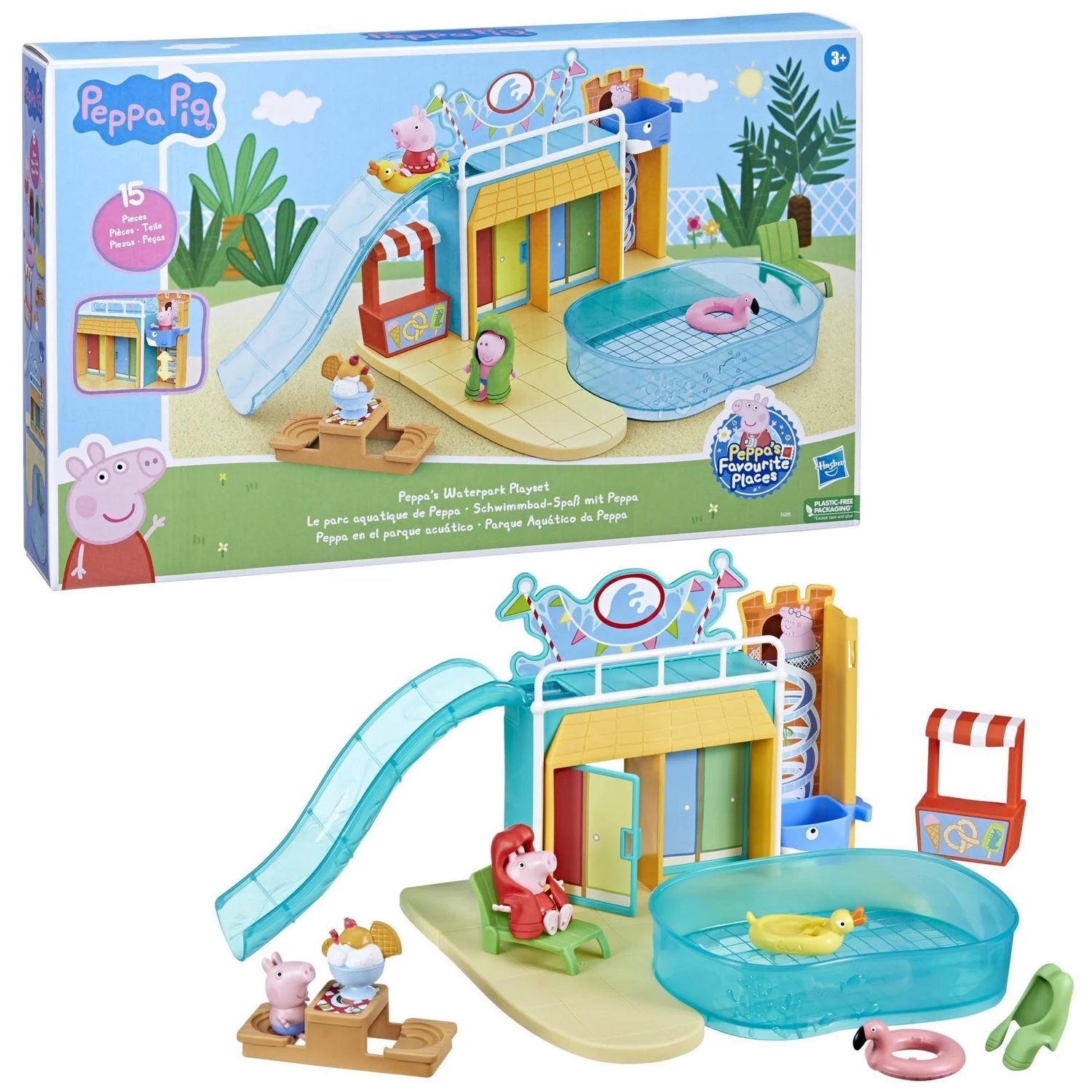 Peppa Pig F6295 Toys Peppa's Waterpark Playset with 15 Pieces Including 2 Figures