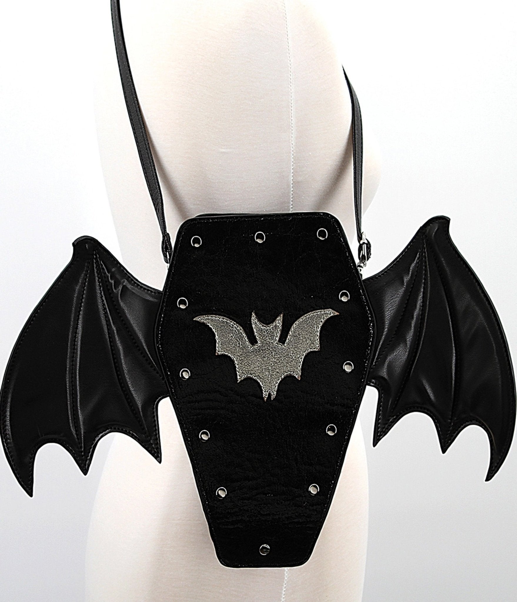 Black Leatherette Batwing Coffin Backpack