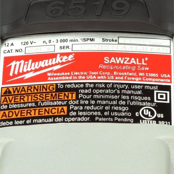 Milwaukee 6519-30 12A Sawzall 1-1/8Stroke