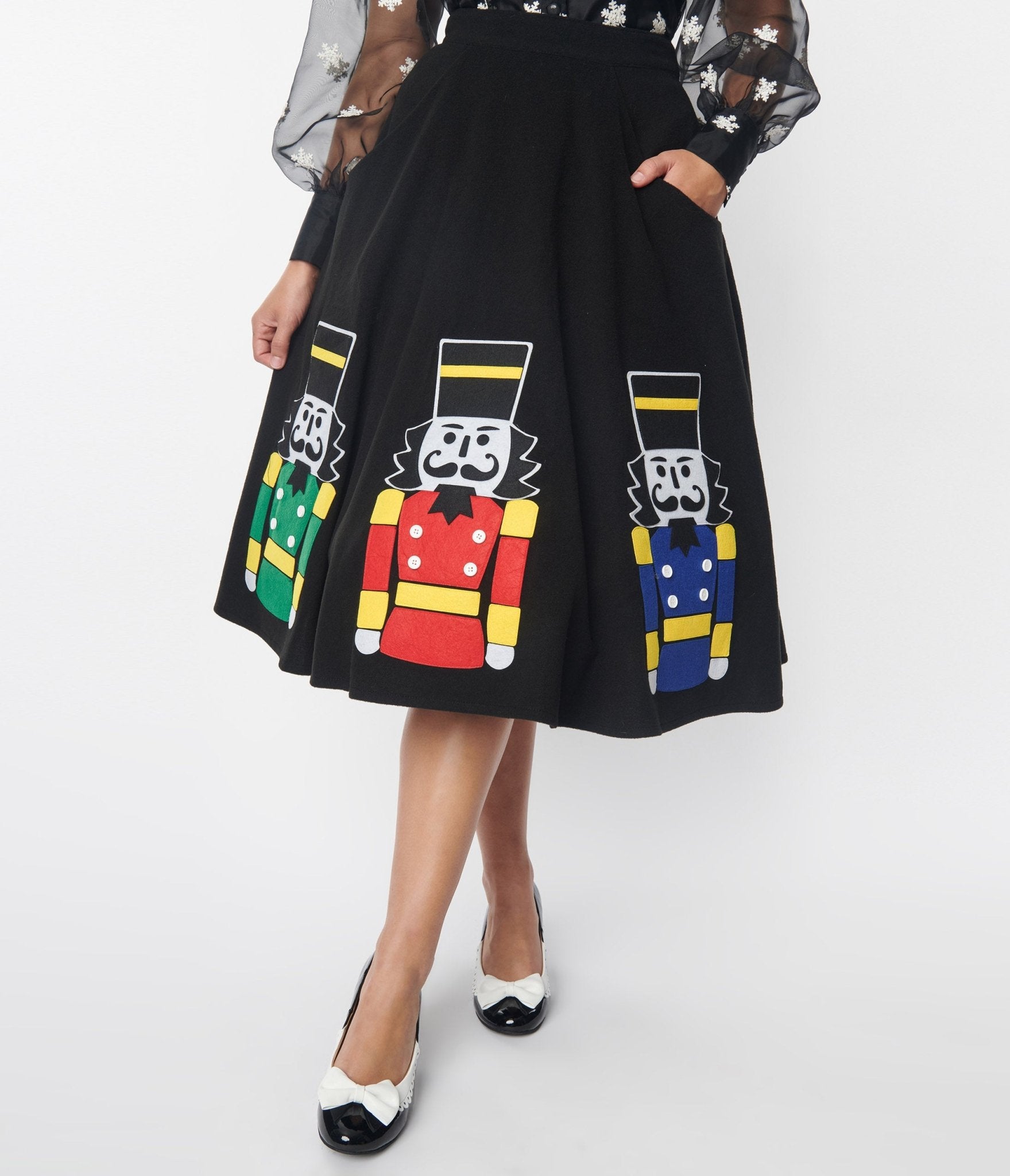 Unique Vintage Black Nutcracker Soda Shop Swing Skirt