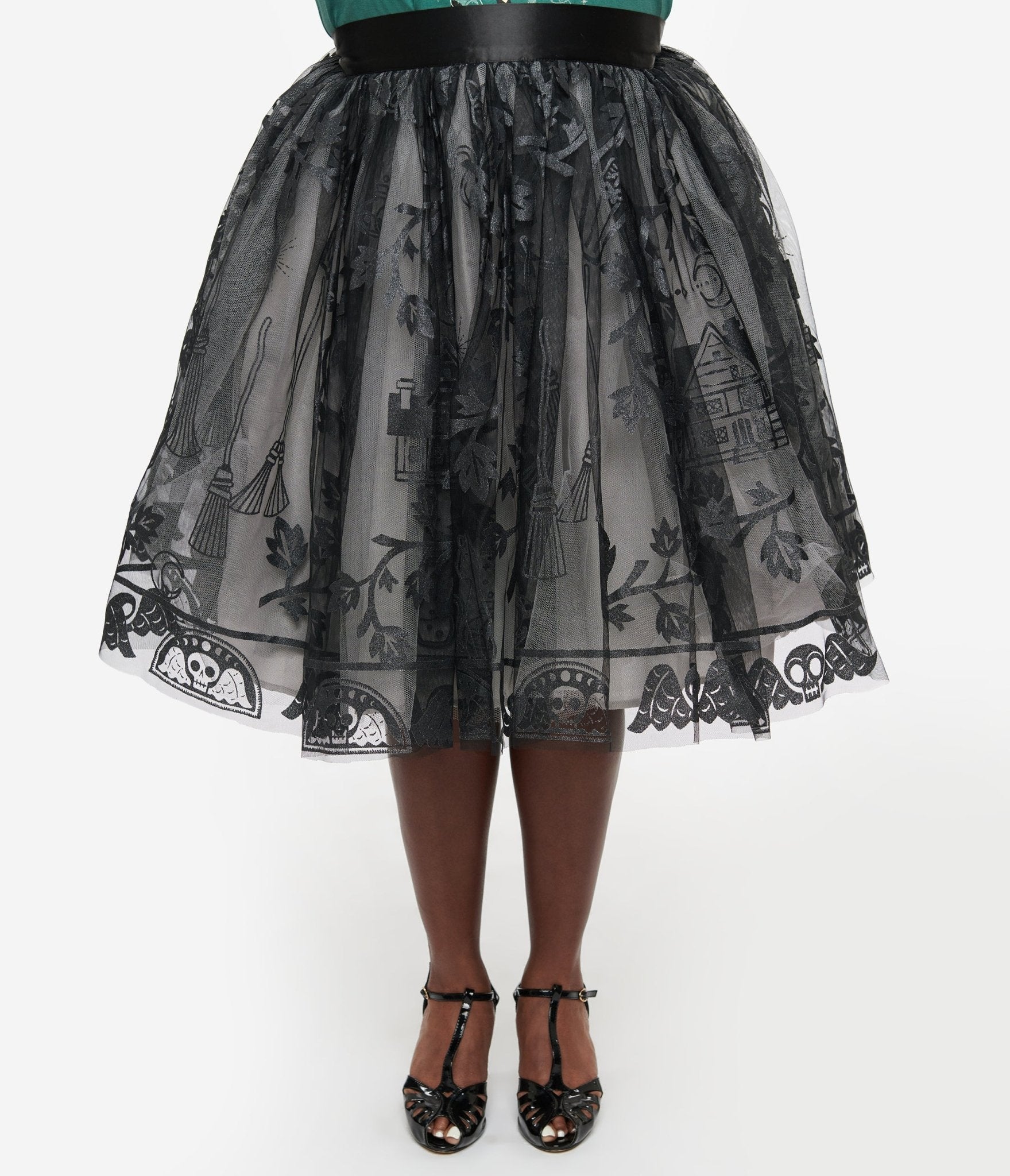 Disney Hocus Pocus Collection by Unique Vintage Plus Size Black Hocus Pocus Glitter Tulle Flare Skirt