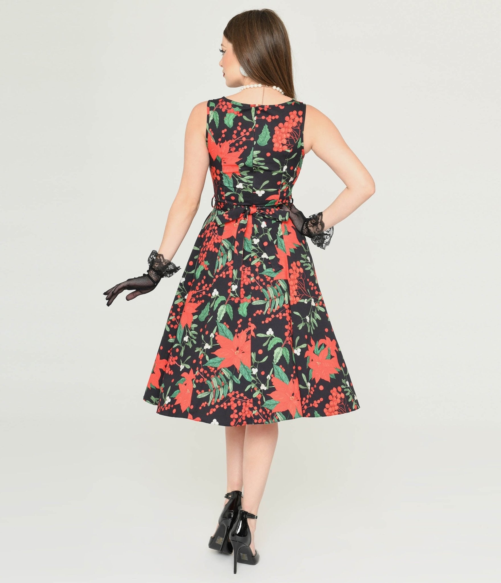 Black & Red Poinsettia Swing Dress