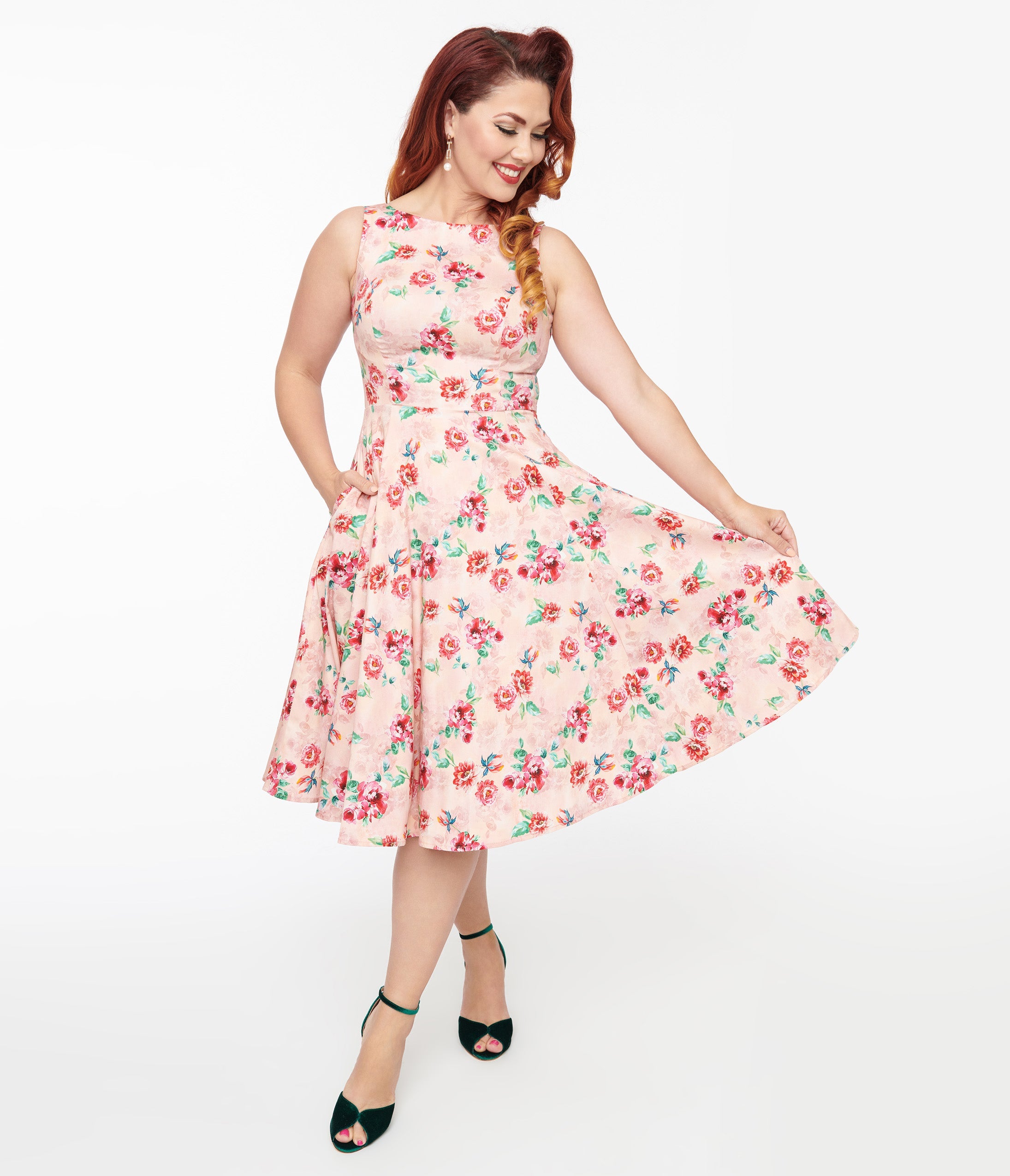 1950s Pink Floral Leah Swing Dress