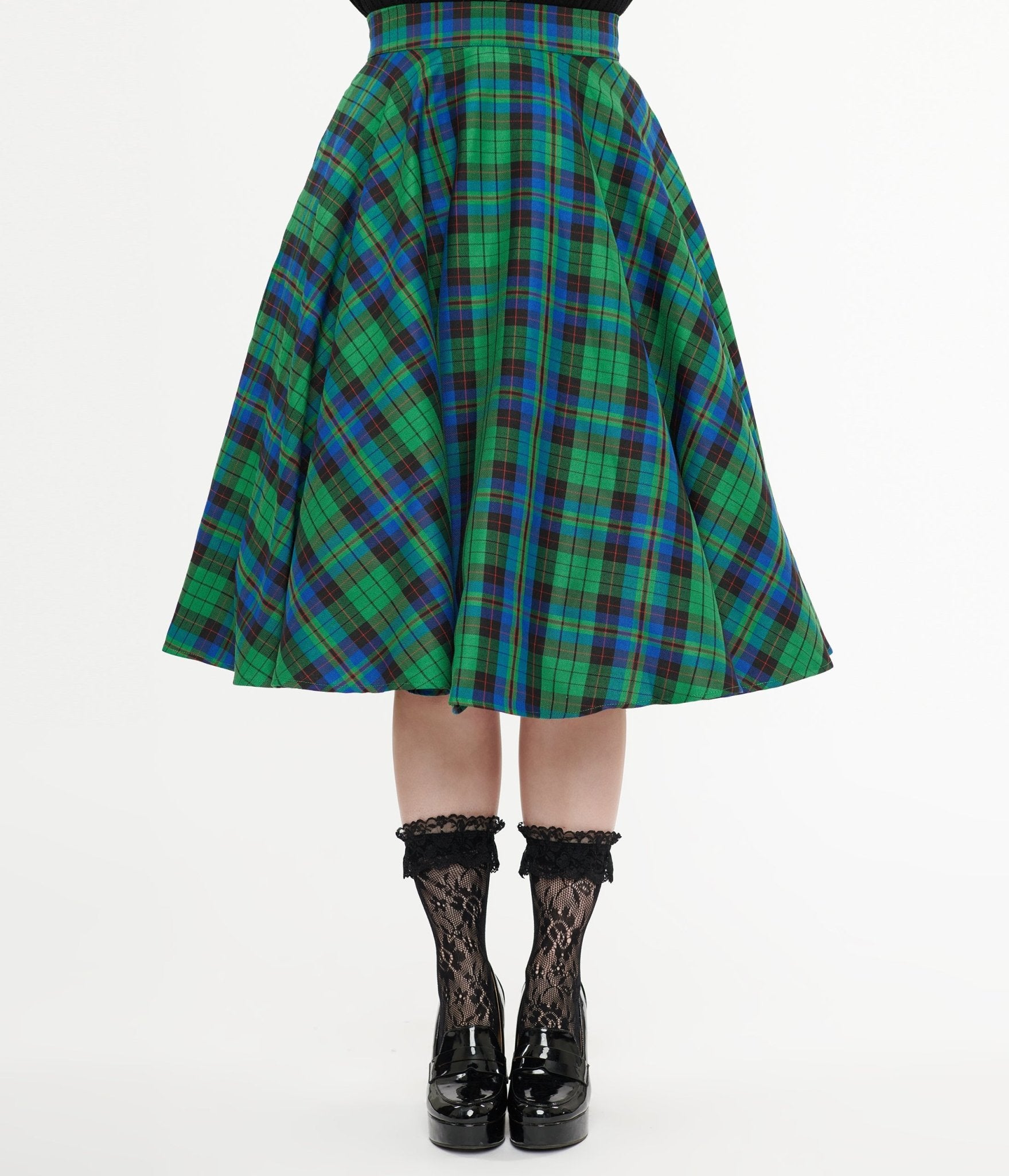 1950's Green & Blue Winter Check Swing Skirt