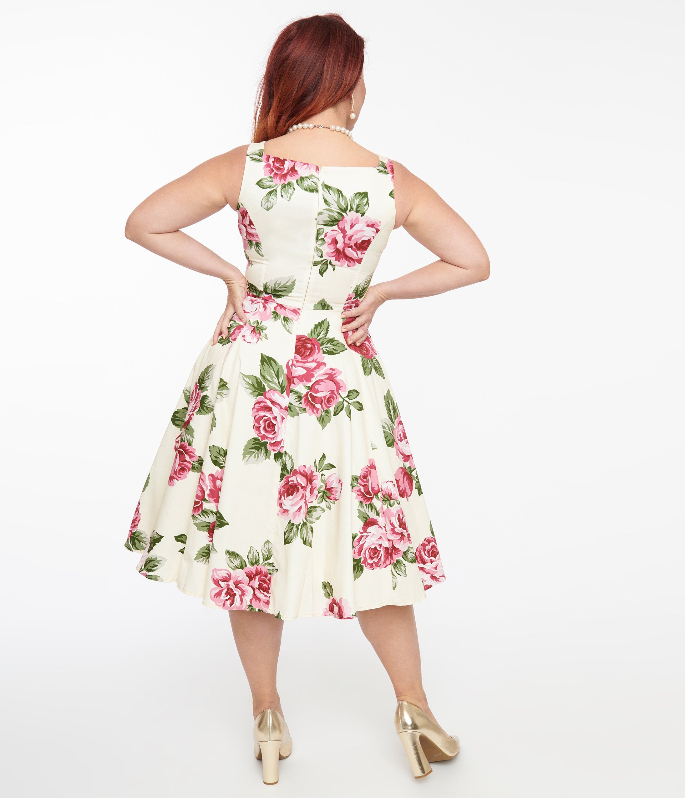 1950s Cream & Pink Floral Frances Swing Dress