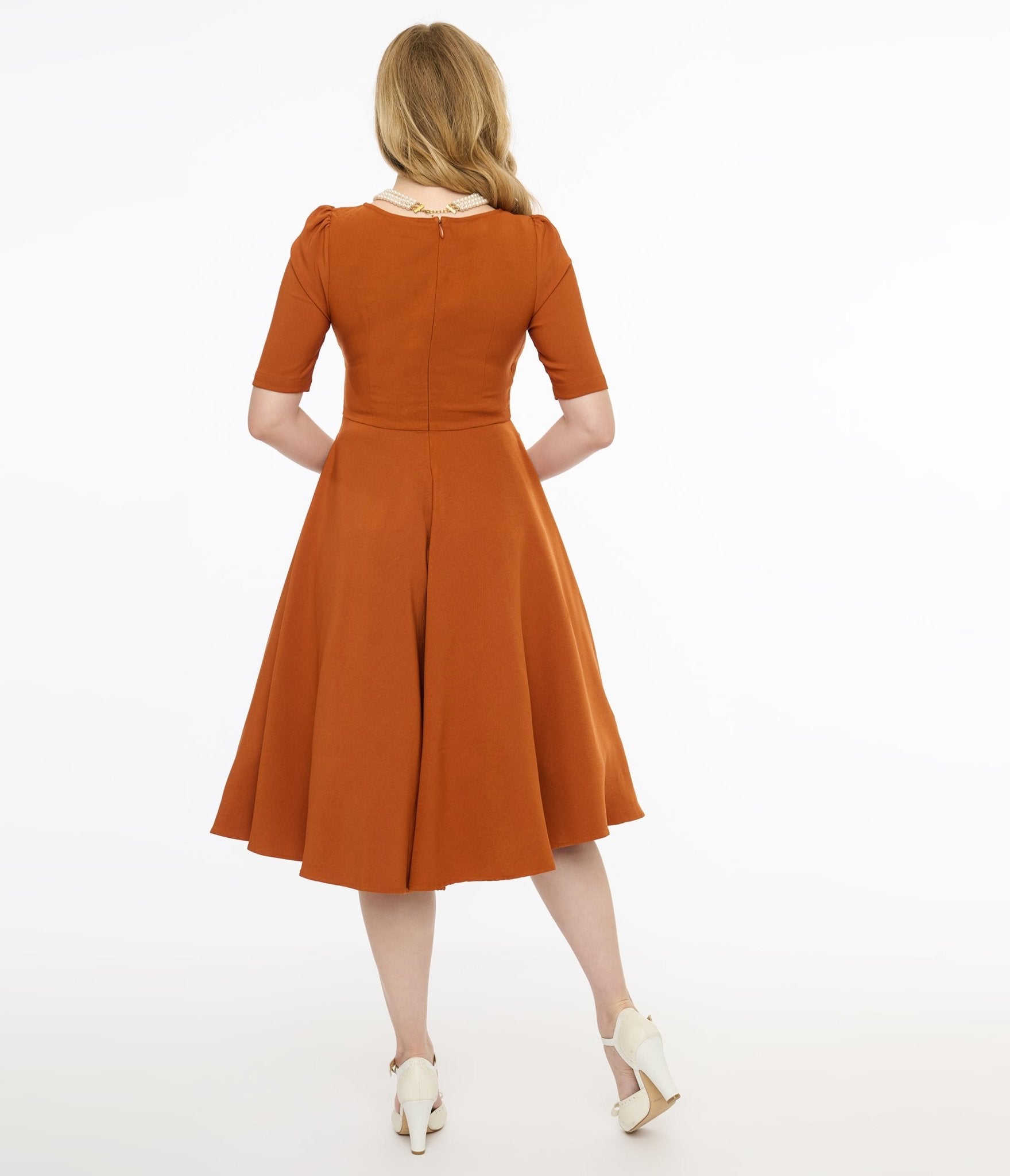 Voodoo Vixen 1950s Orange Wrapover Swing Dress