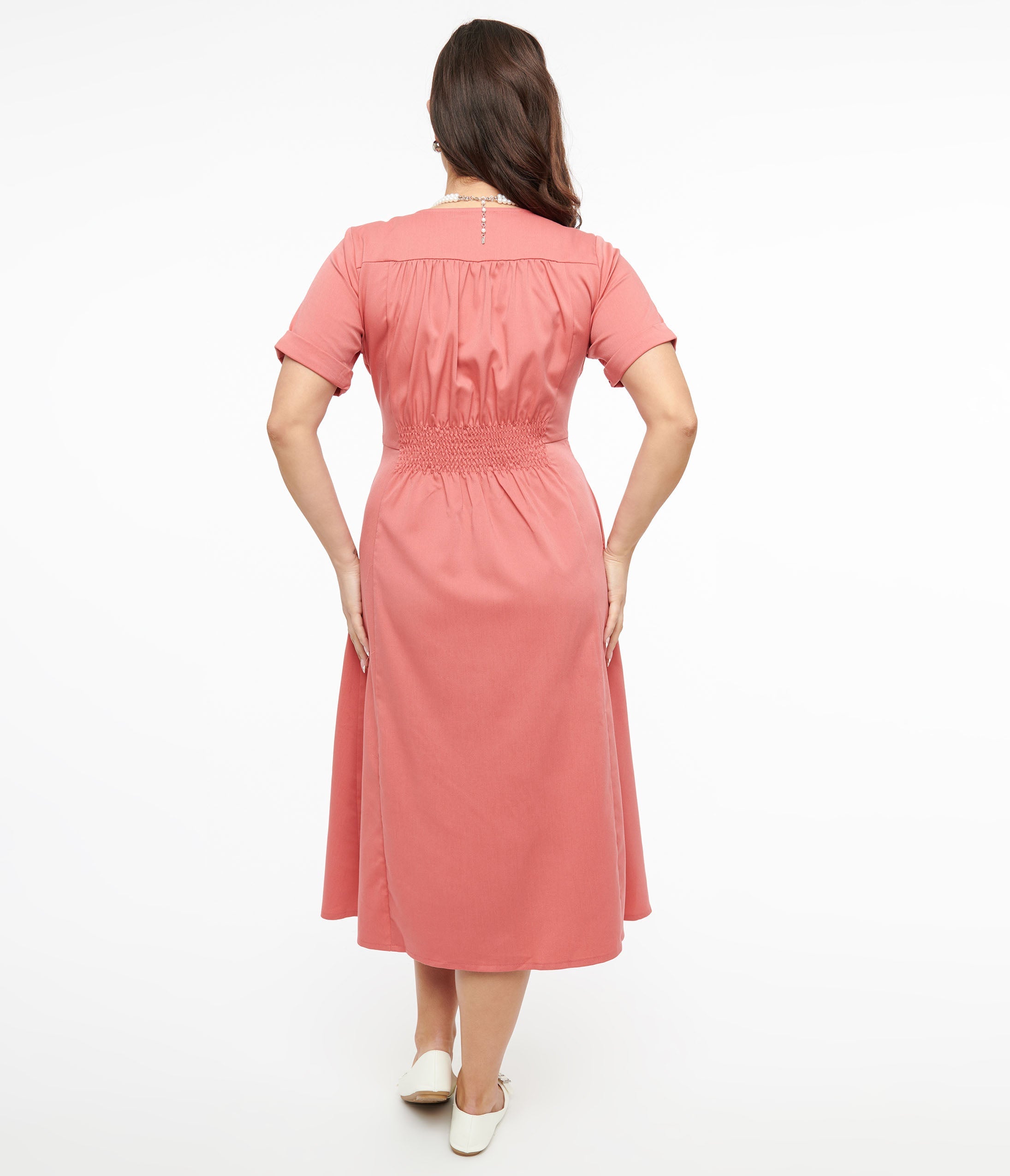 Voodoo Vixen 1940s Pink Midi Shirt Dress